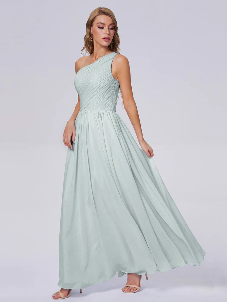 Robe Demoiselle D Honneur Vert Celadon Seule-Épaule Mousseline Robes Demoiselle D'Honneur