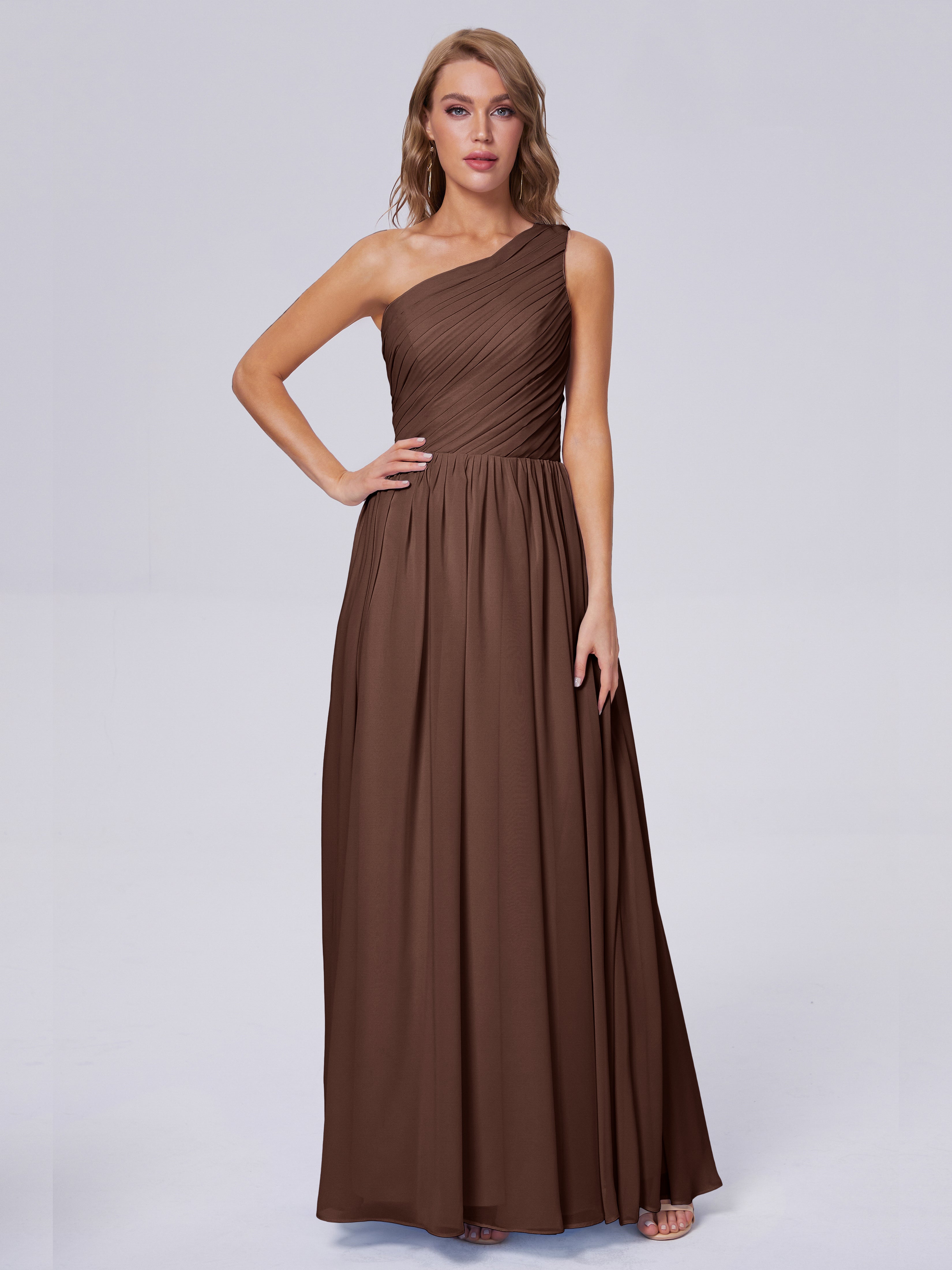 Robe Demoiselle D Honneur Chocolat Seule-Épaule Mousseline Robes Demoiselle D'Honneur