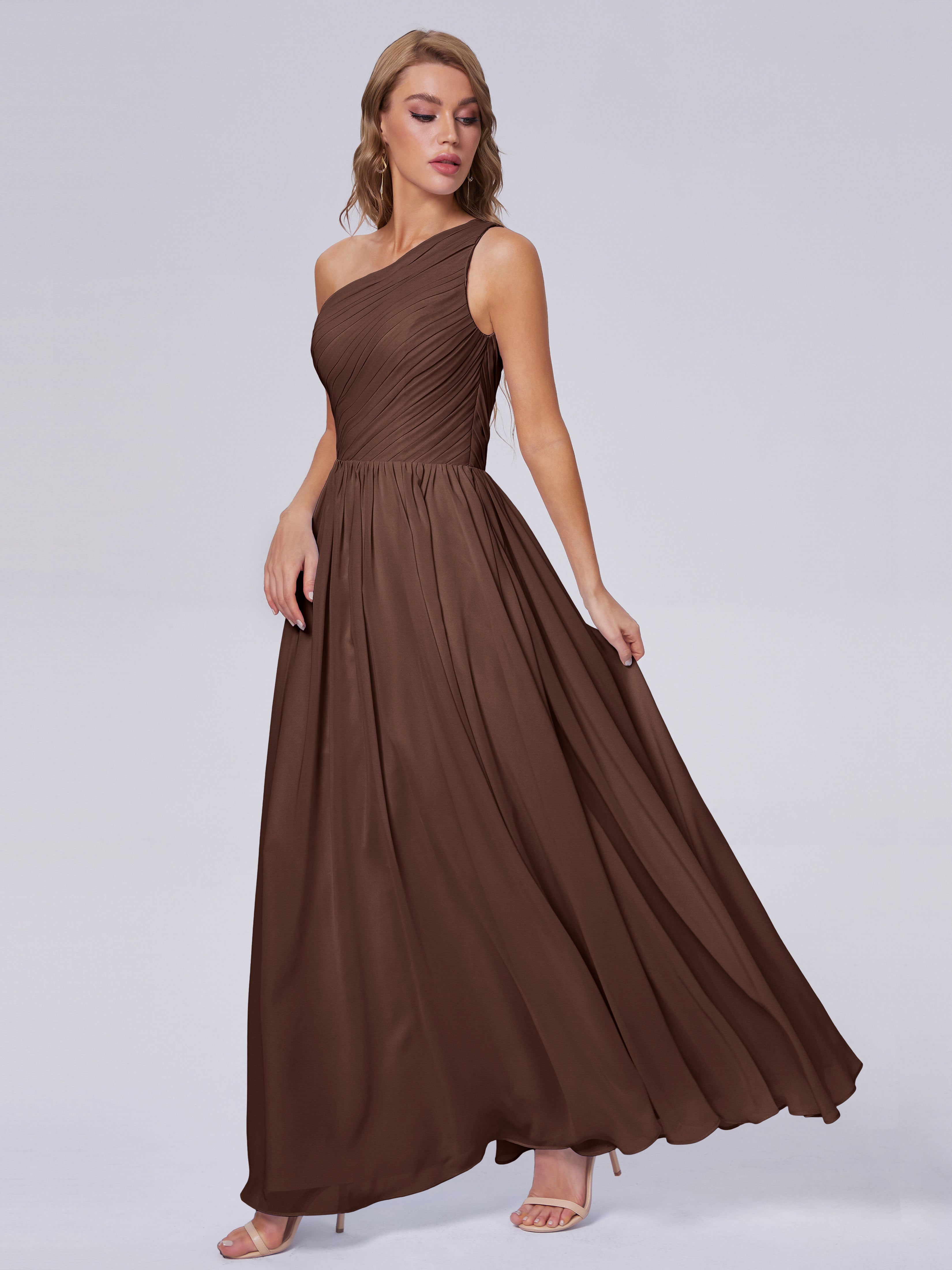 Robe Demoiselle D Honneur Chocolat Seule-Épaule Mousseline Robes Demoiselle D'Honneur