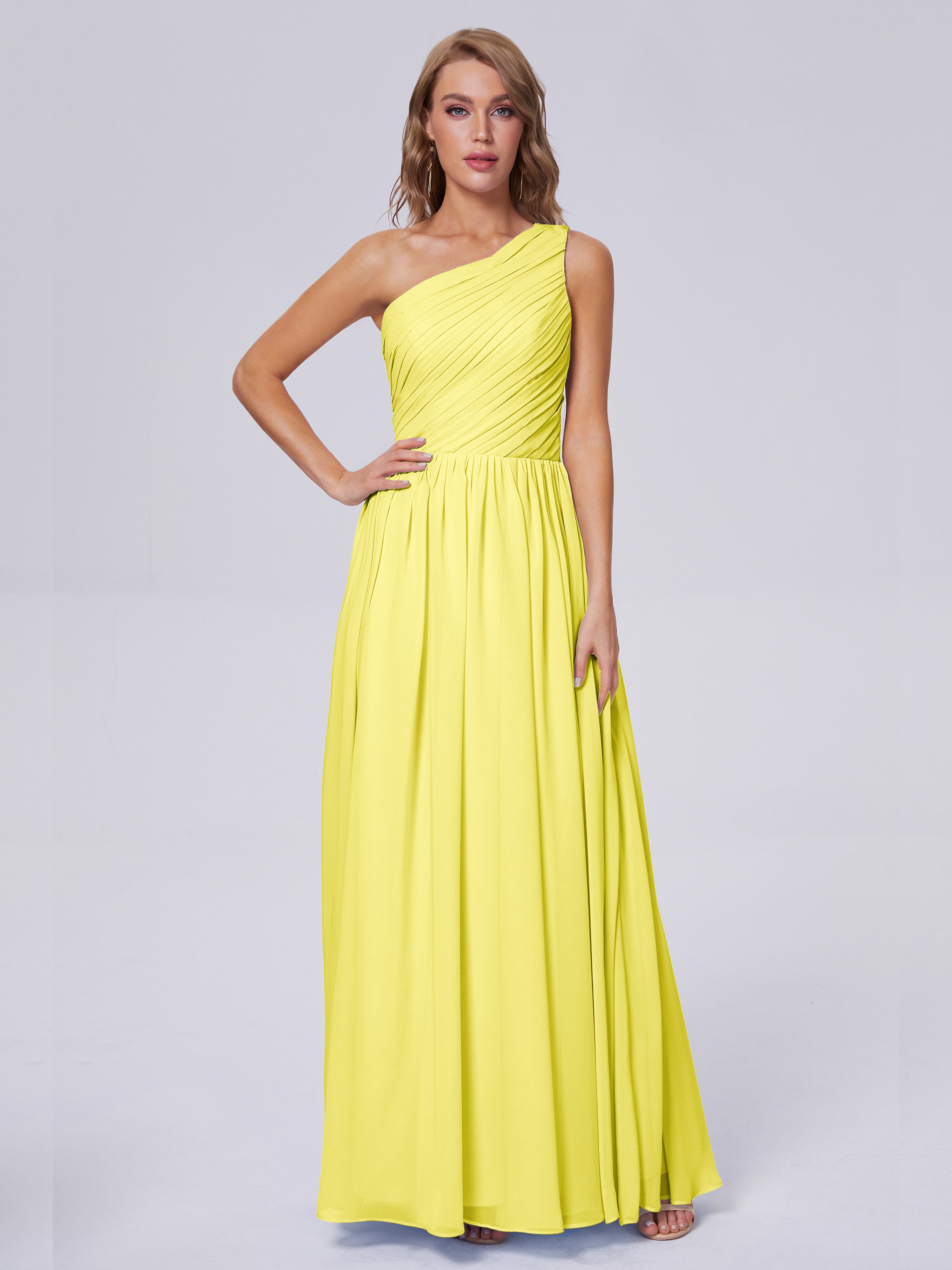 Robes De Demoiselle D'Honneur Citron Seule-Épaule Mousseline Robes Demoiselle D'Honneur