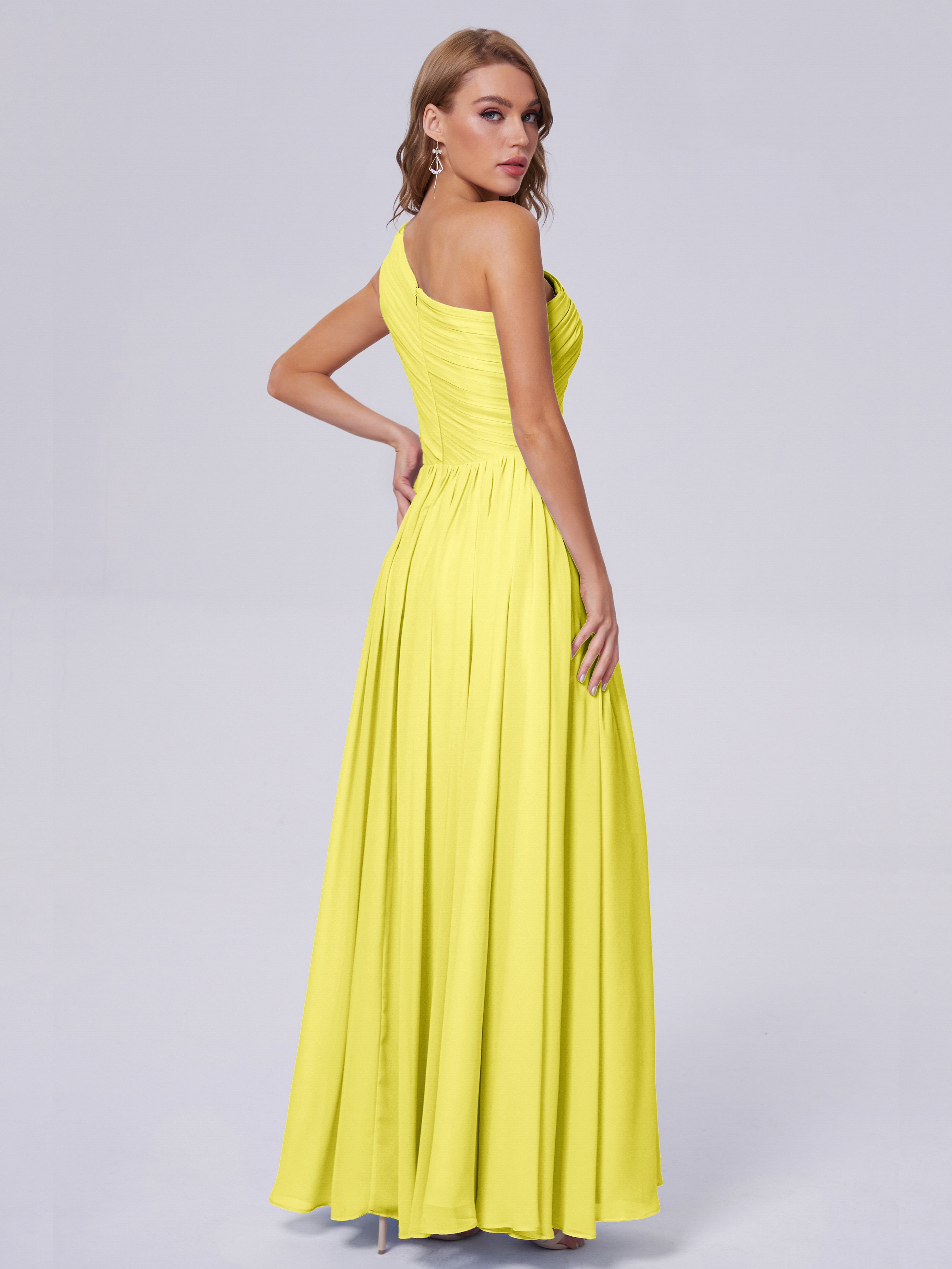 Robes De Demoiselle D'Honneur Citron Seule-Épaule Mousseline Robes Demoiselle D'Honneur