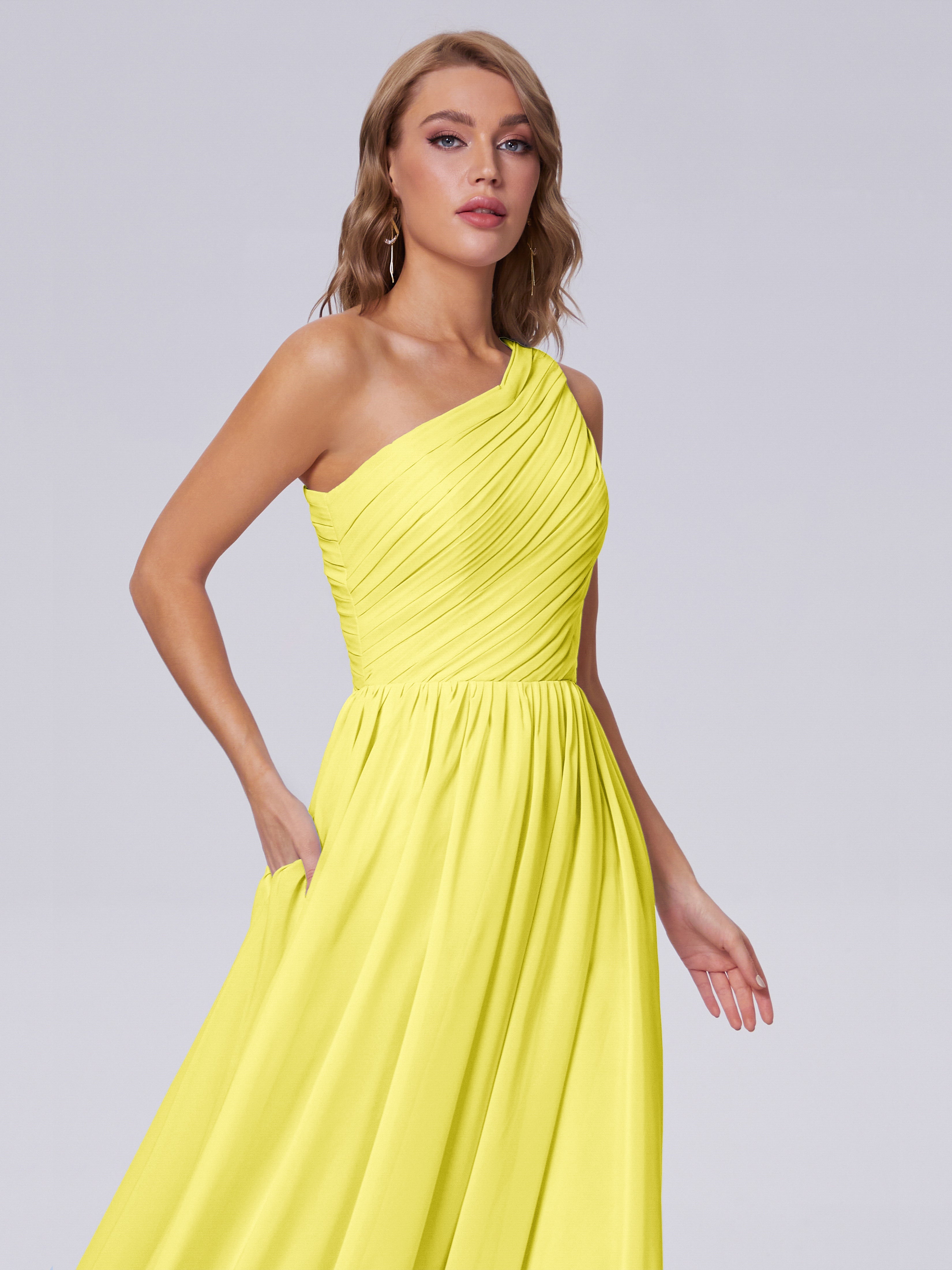 Robes De Demoiselle D'Honneur Citron Seule-Épaule Mousseline Robes Demoiselle D'Honneur