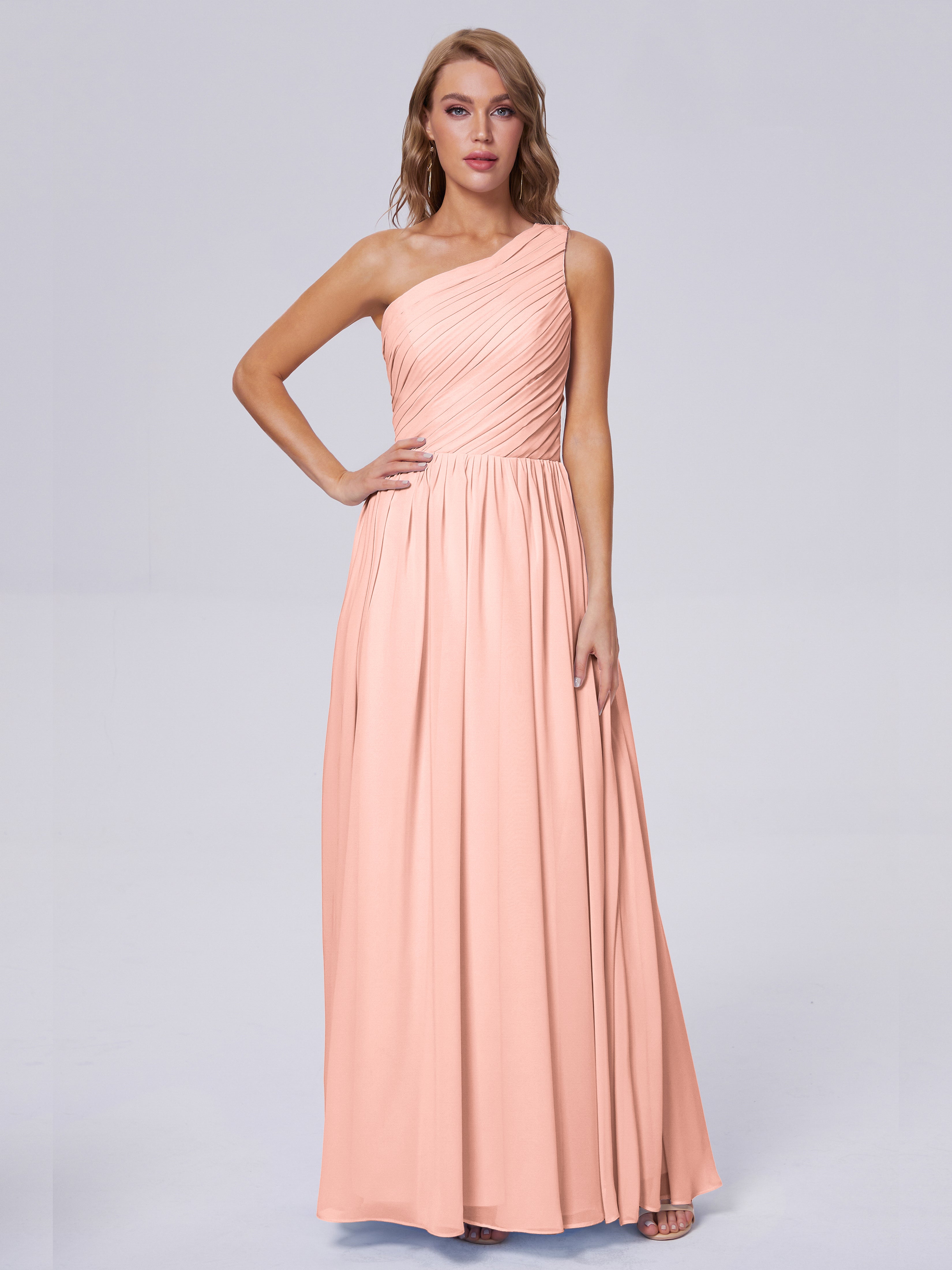 Robe Demoiselle D Honneur Corail Seule-Épaule Mousseline Robes Demoiselle D'Honneur
