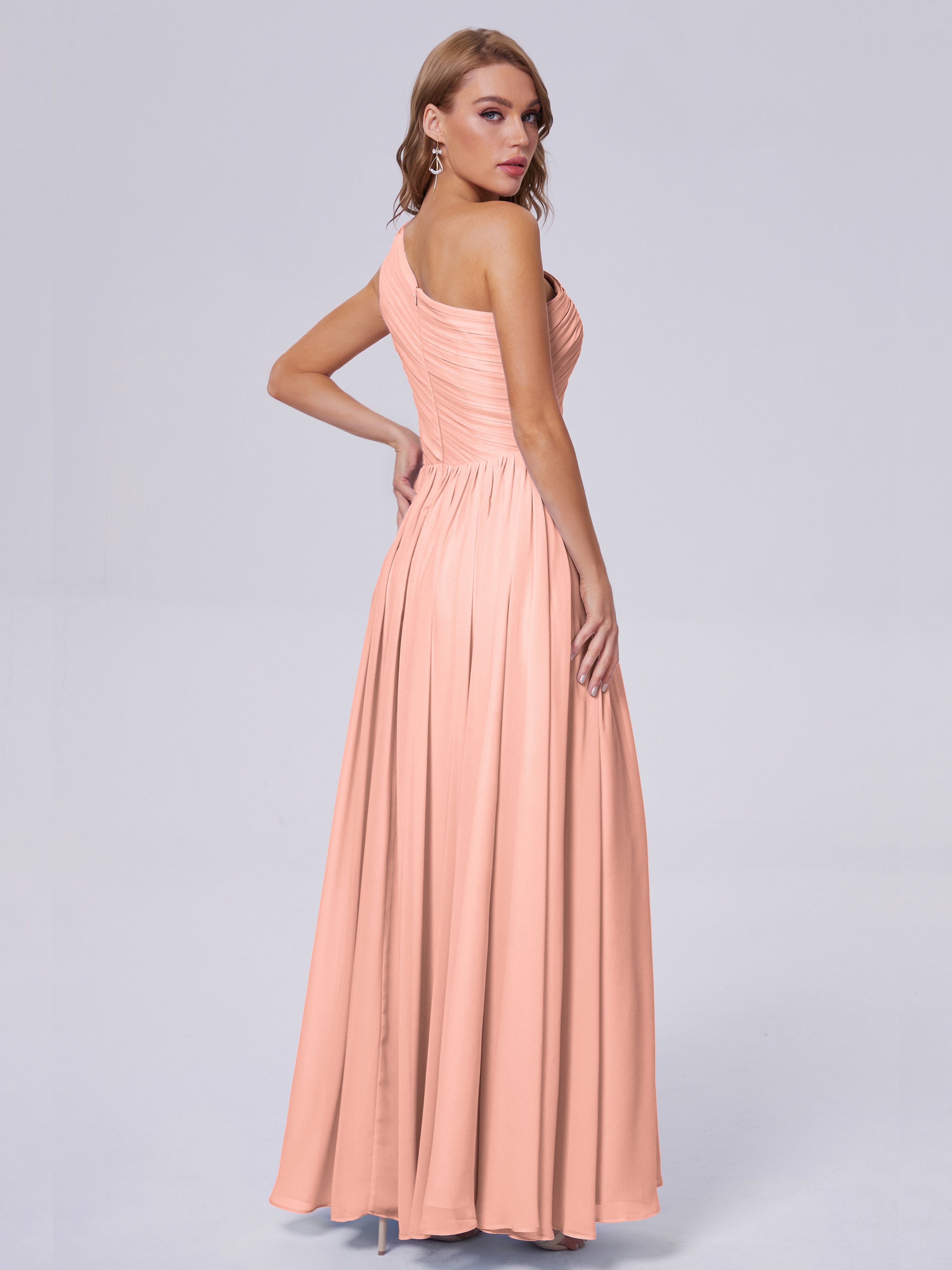 Robe Demoiselle D Honneur Corail Seule-Épaule Mousseline Robes Demoiselle D'Honneur