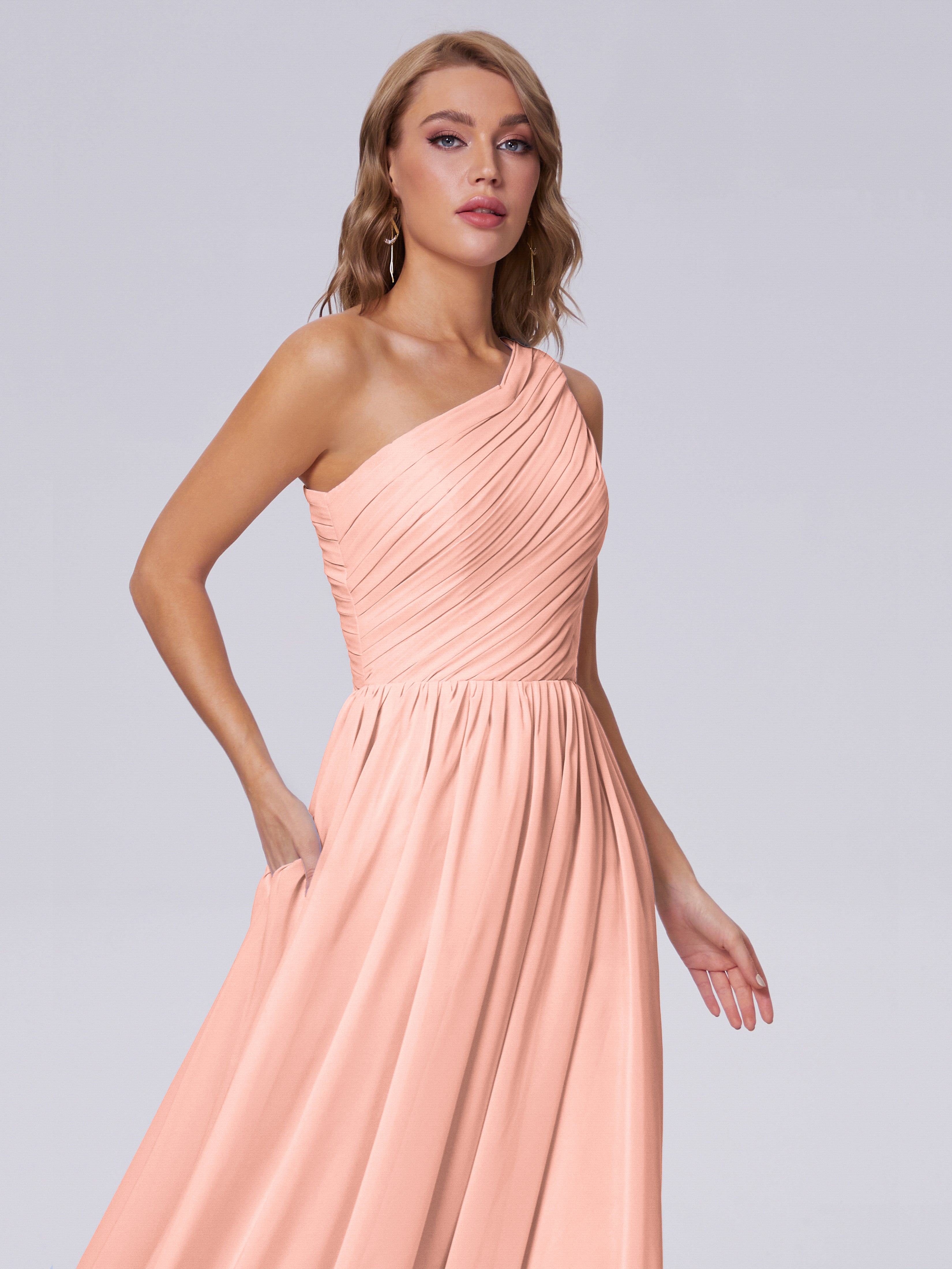 Robe Demoiselle D Honneur Corail Seule-Épaule Mousseline Robes Demoiselle D'Honneur
