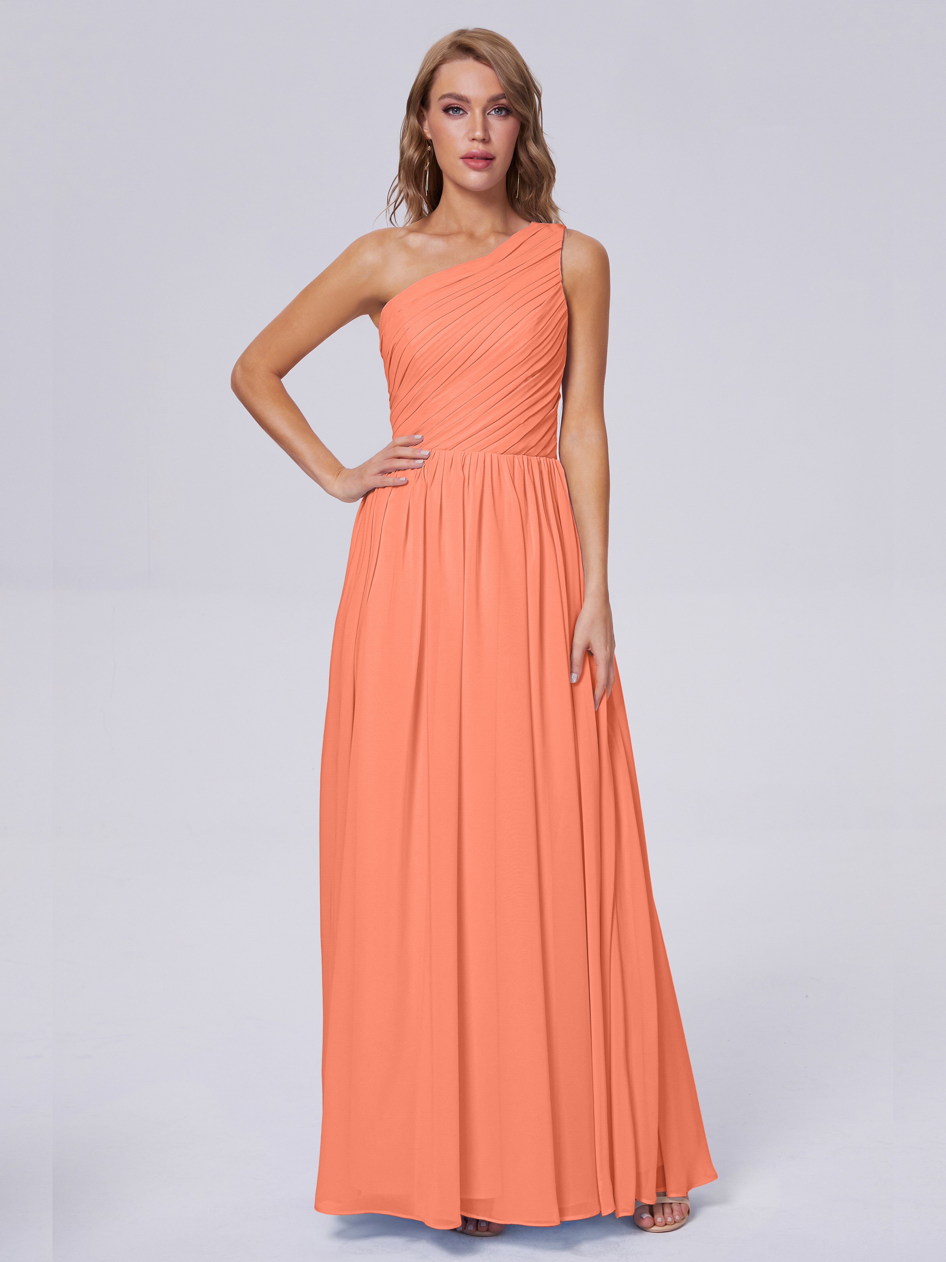 Robes De Demoiselle D'Honneur Coucher De Soleil Seule-Épaule Mousseline Robes Demoiselle D'Honneur