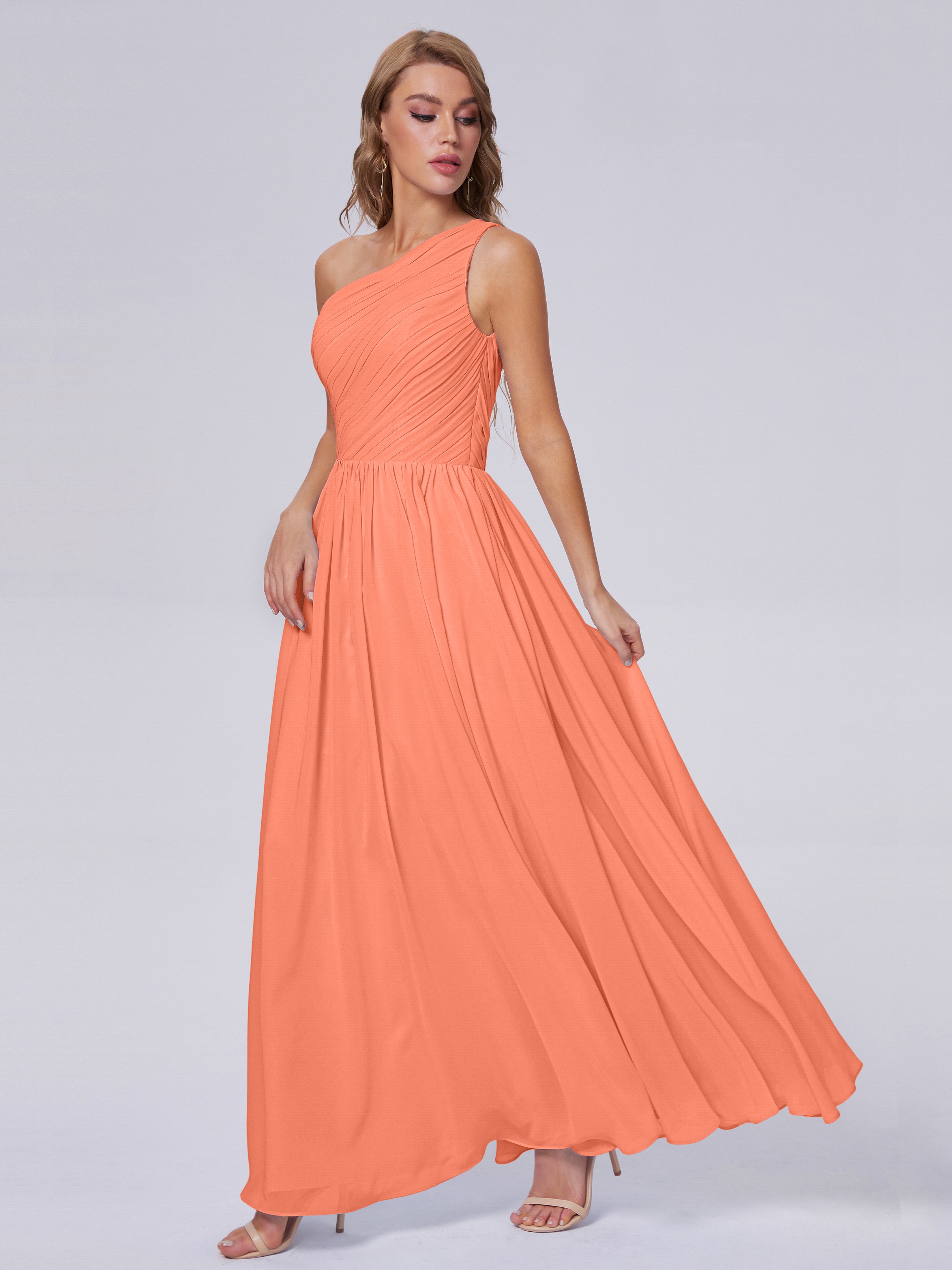 Robes De Demoiselle D'Honneur Coucher De Soleil Seule-Épaule Mousseline Robes Demoiselle D'Honneur