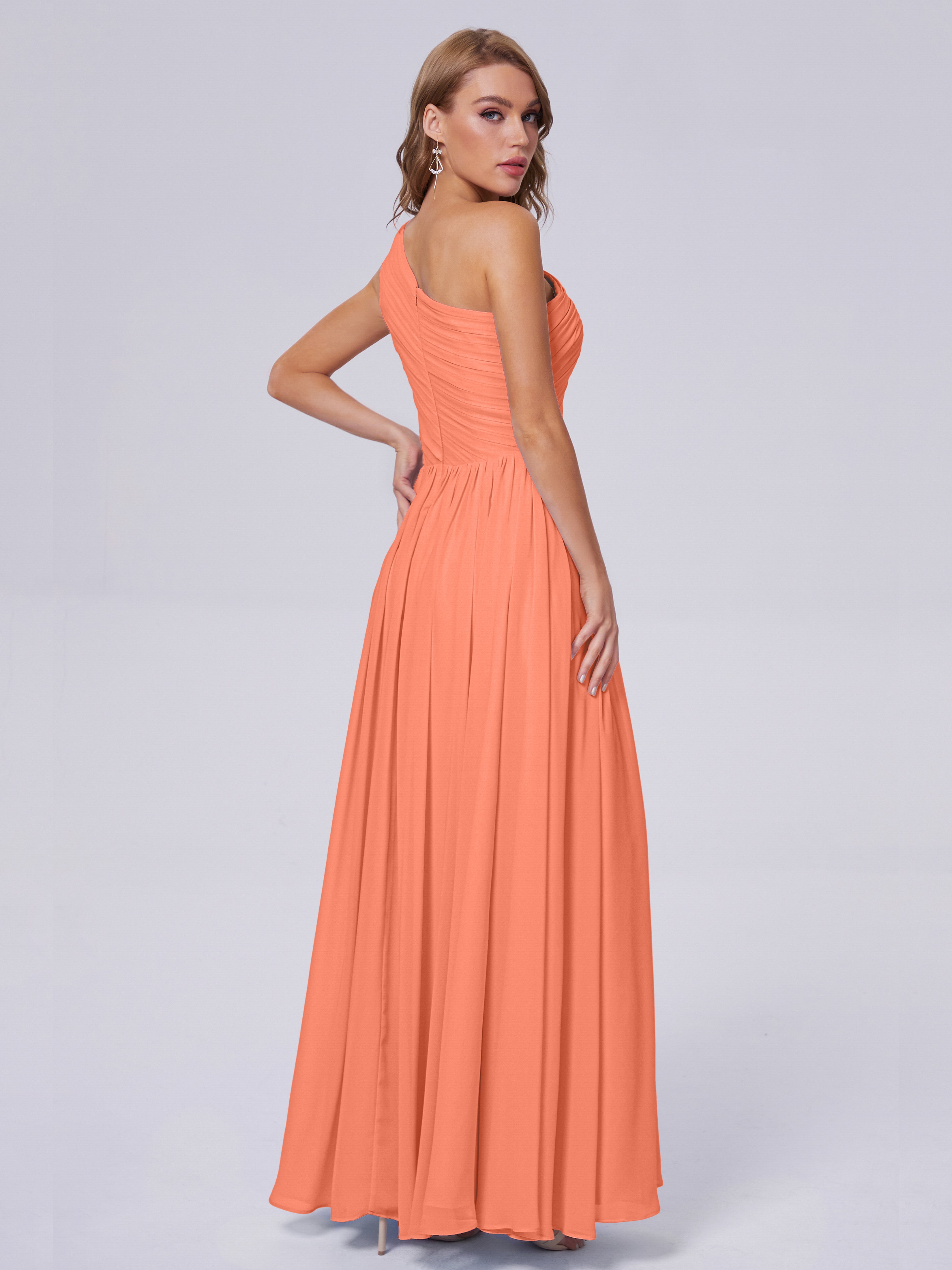 Robes De Demoiselle D'Honneur Coucher De Soleil Seule-Épaule Mousseline Robes Demoiselle D'Honneur