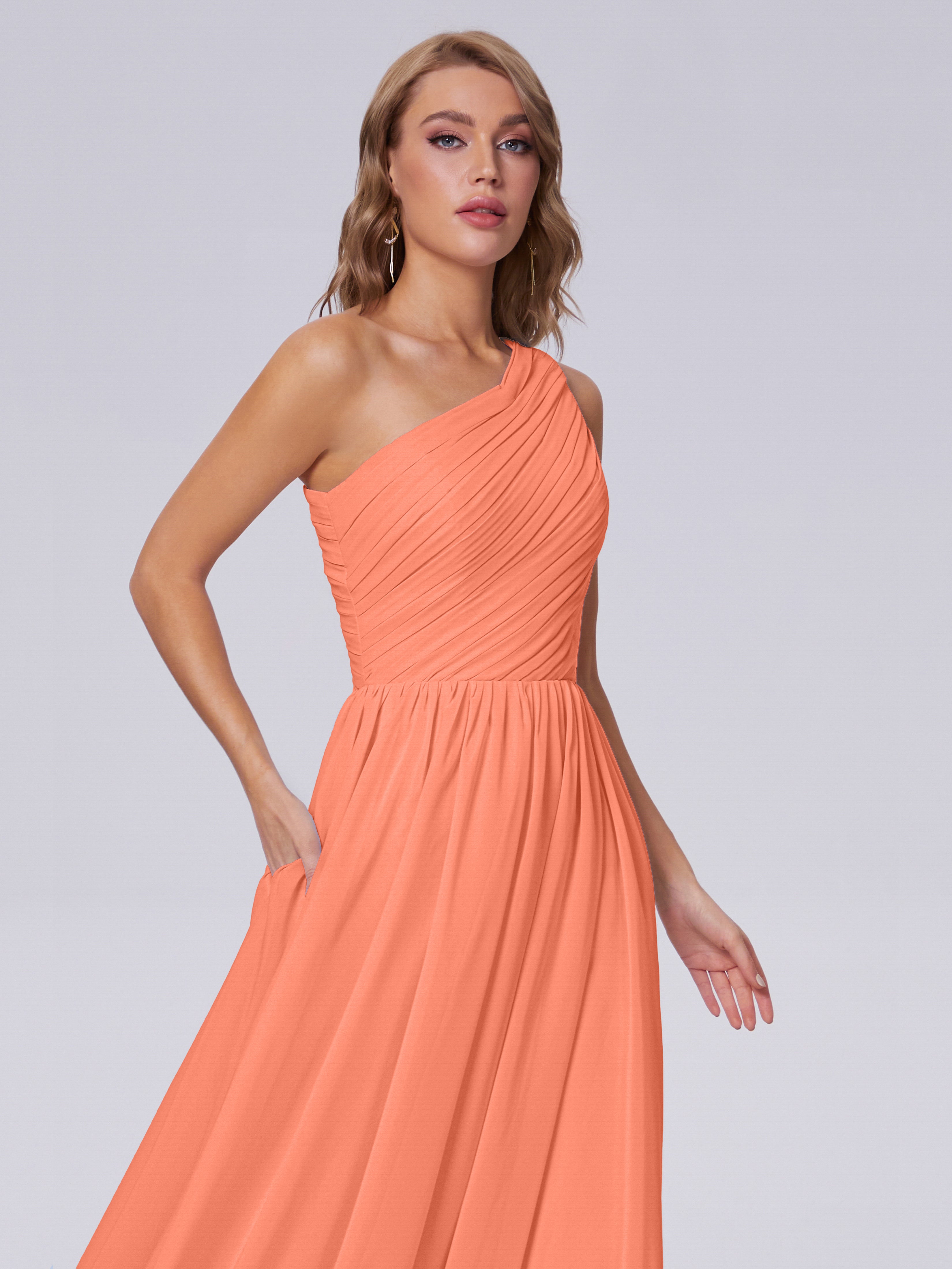 Robes De Demoiselle D'Honneur Coucher De Soleil Seule-Épaule Mousseline Robes Demoiselle D'Honneur