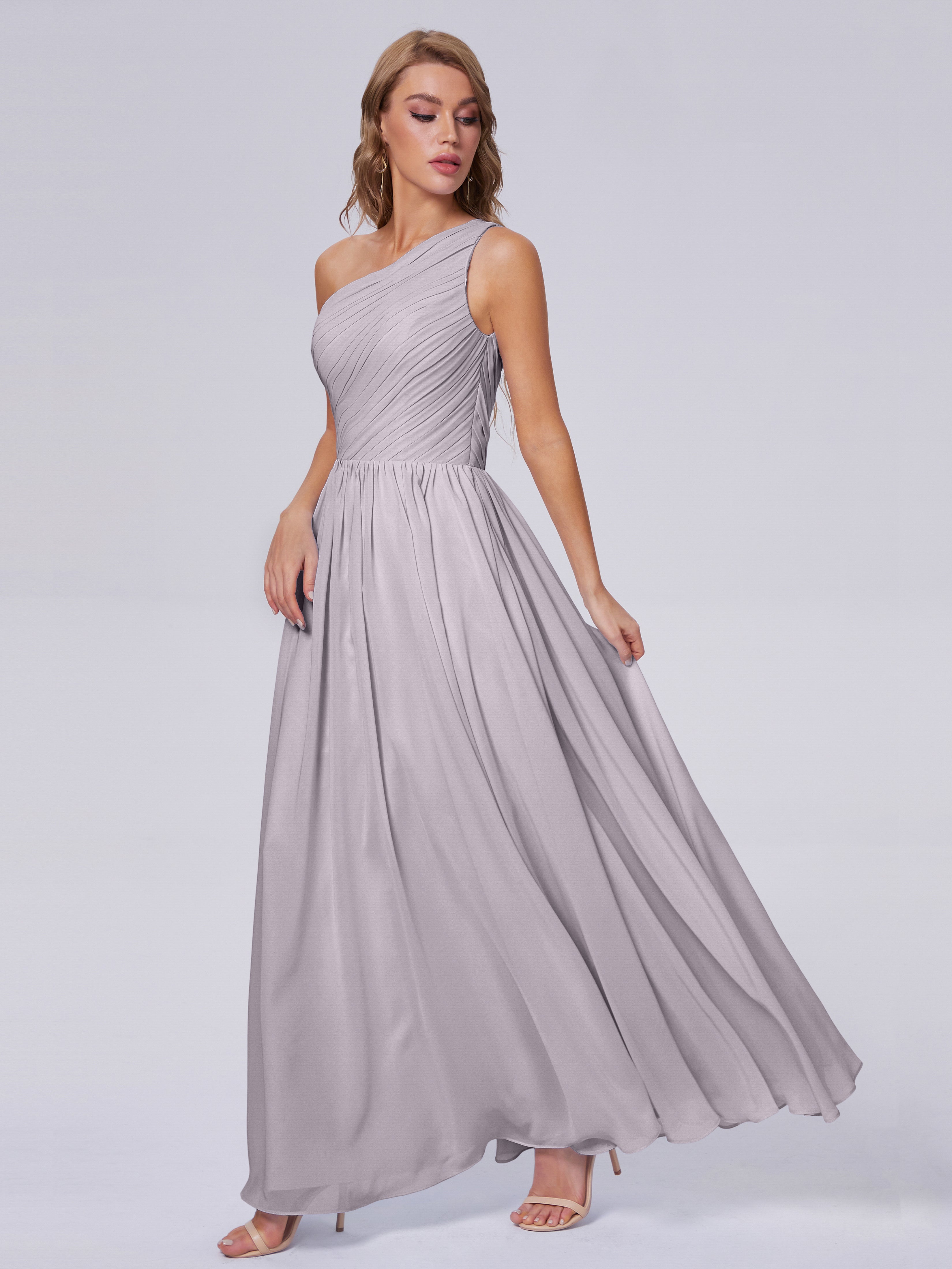 Robes De Demoiselle D'Honneur Couleur Crépuscule Seule-Épaule Mousseline Robes Demoiselle D'Honneur