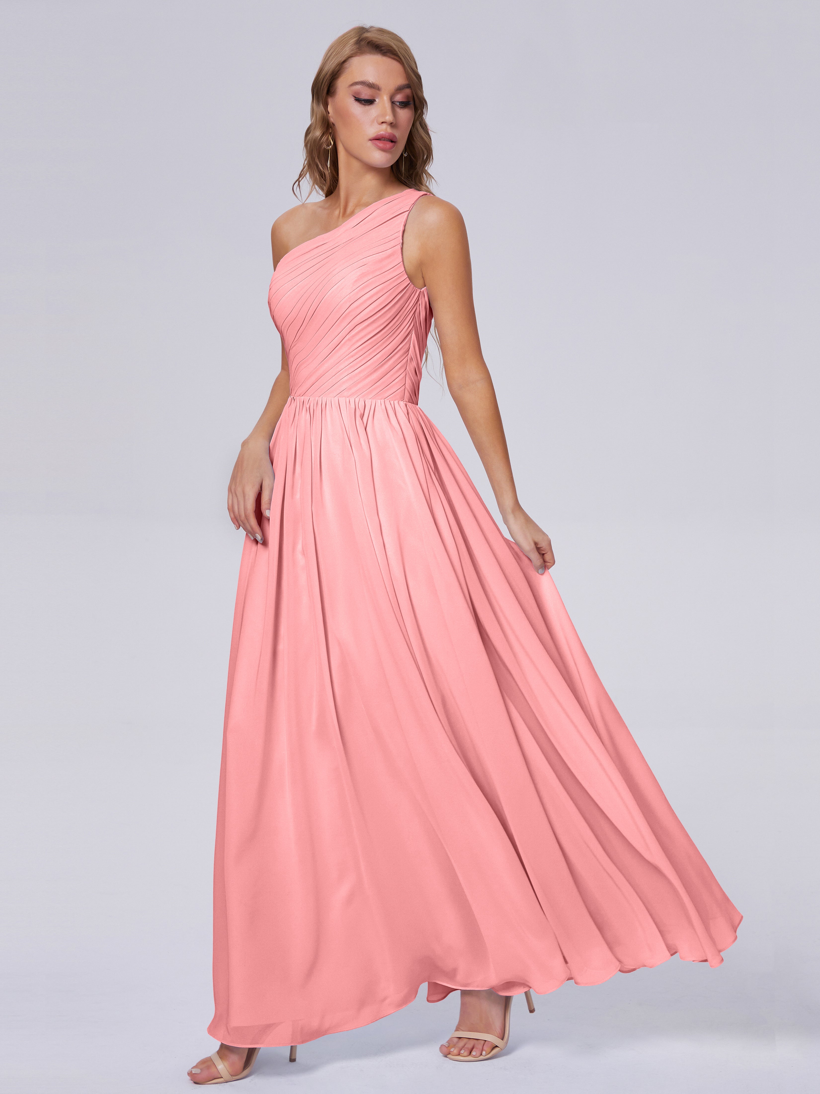 Robes De Demoiselle D'Honneur Flamant Seule-Épaule Mousseline Robes Demoiselle D'Honneur