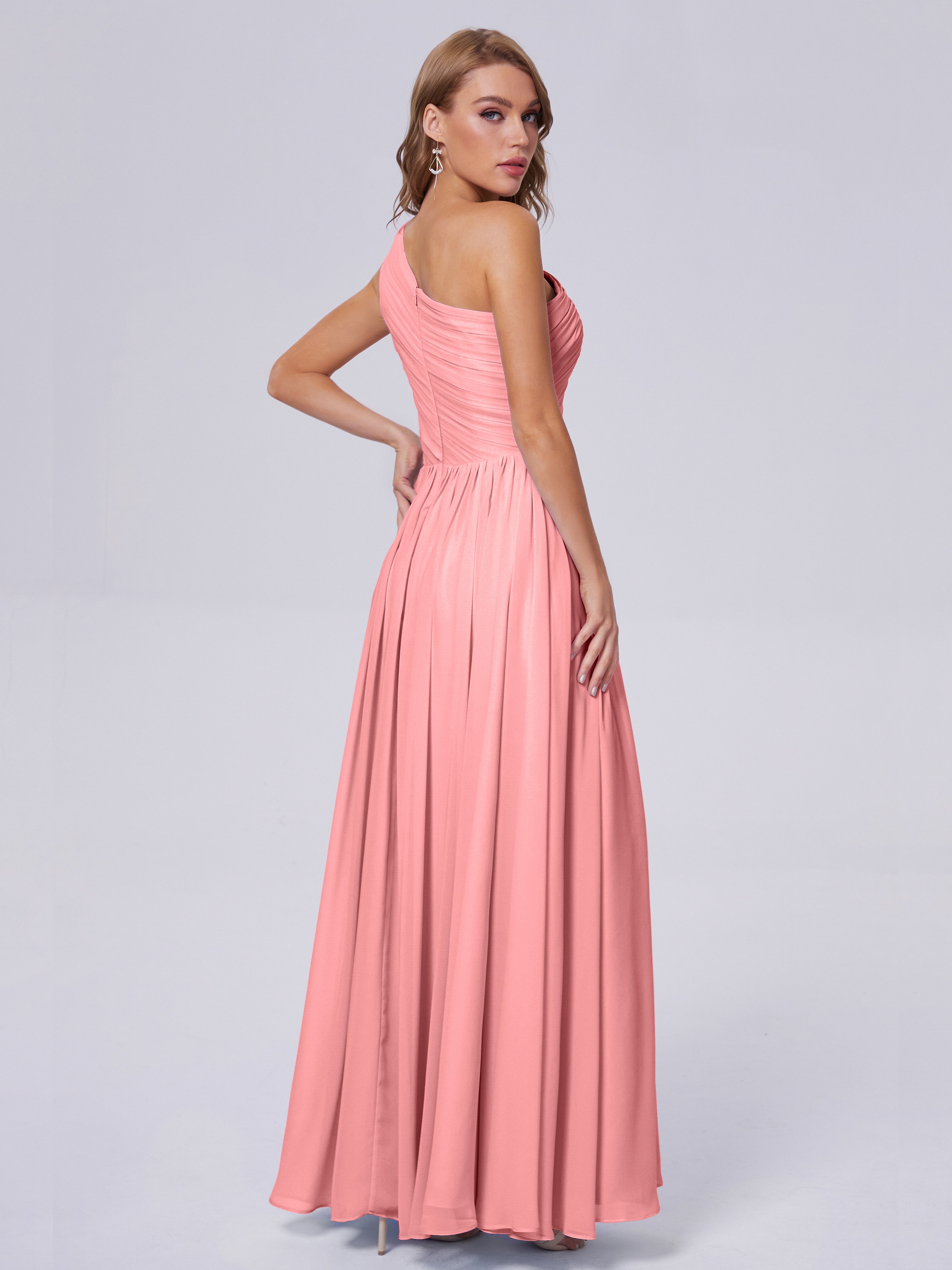 Robes De Demoiselle D'Honneur Flamant Seule-Épaule Mousseline Robes Demoiselle D'Honneur