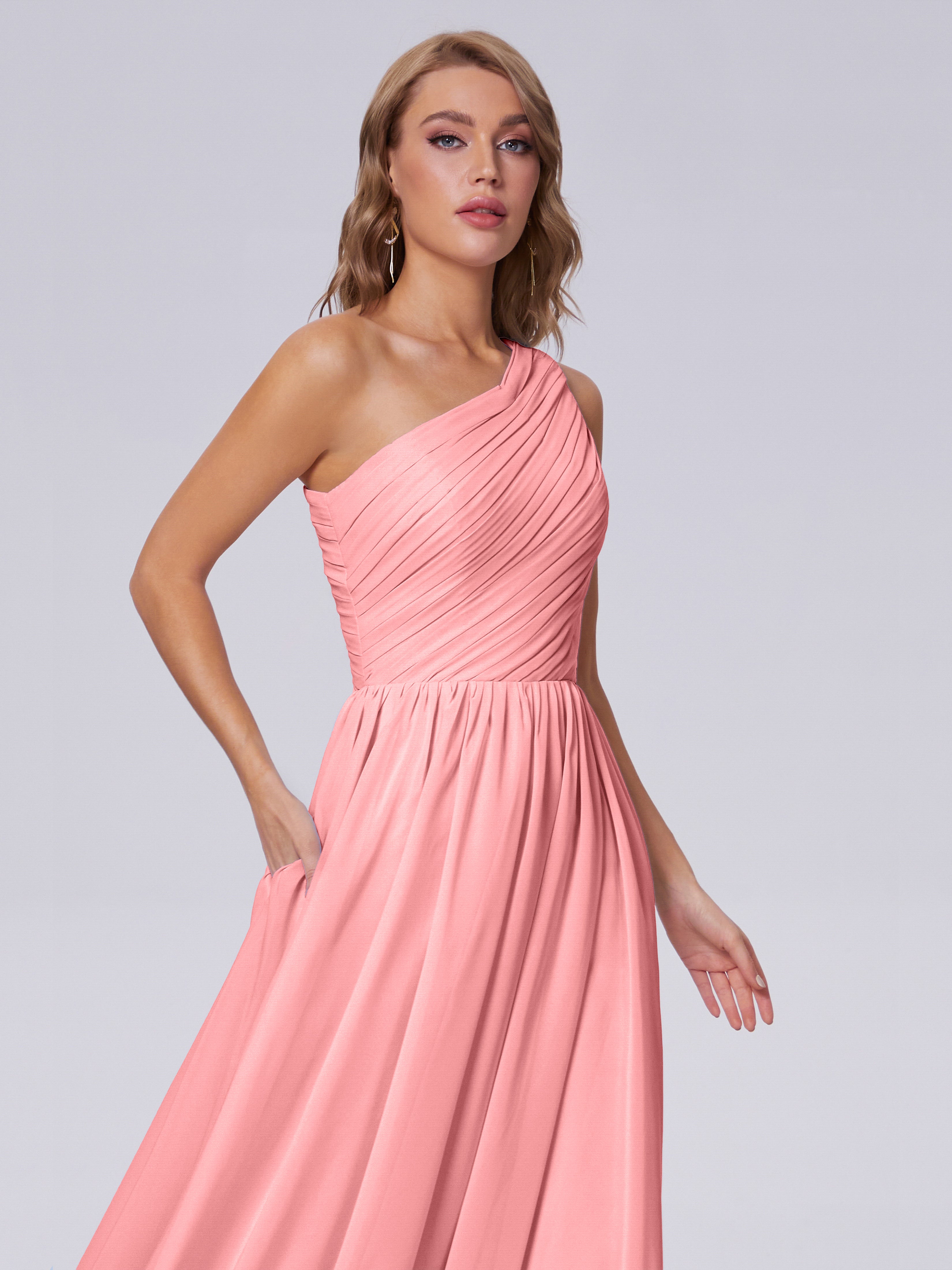Robes De Demoiselle D'Honneur Flamant Seule-Épaule Mousseline Robes Demoiselle D'Honneur
