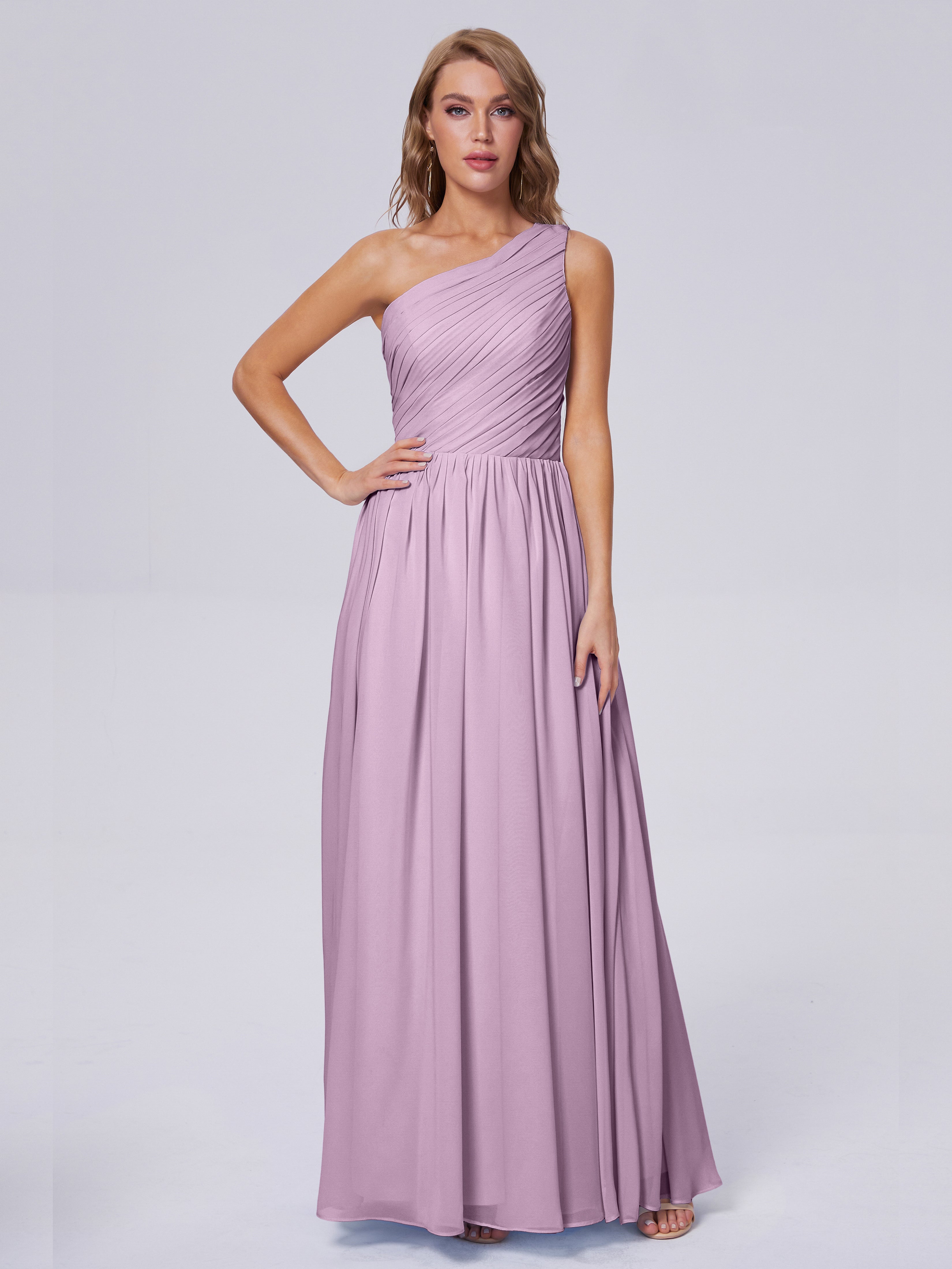Robes De Demoiselle D'Honneur Glycine Seule-Épaule Mousseline Robes Demoiselle D'Honneur