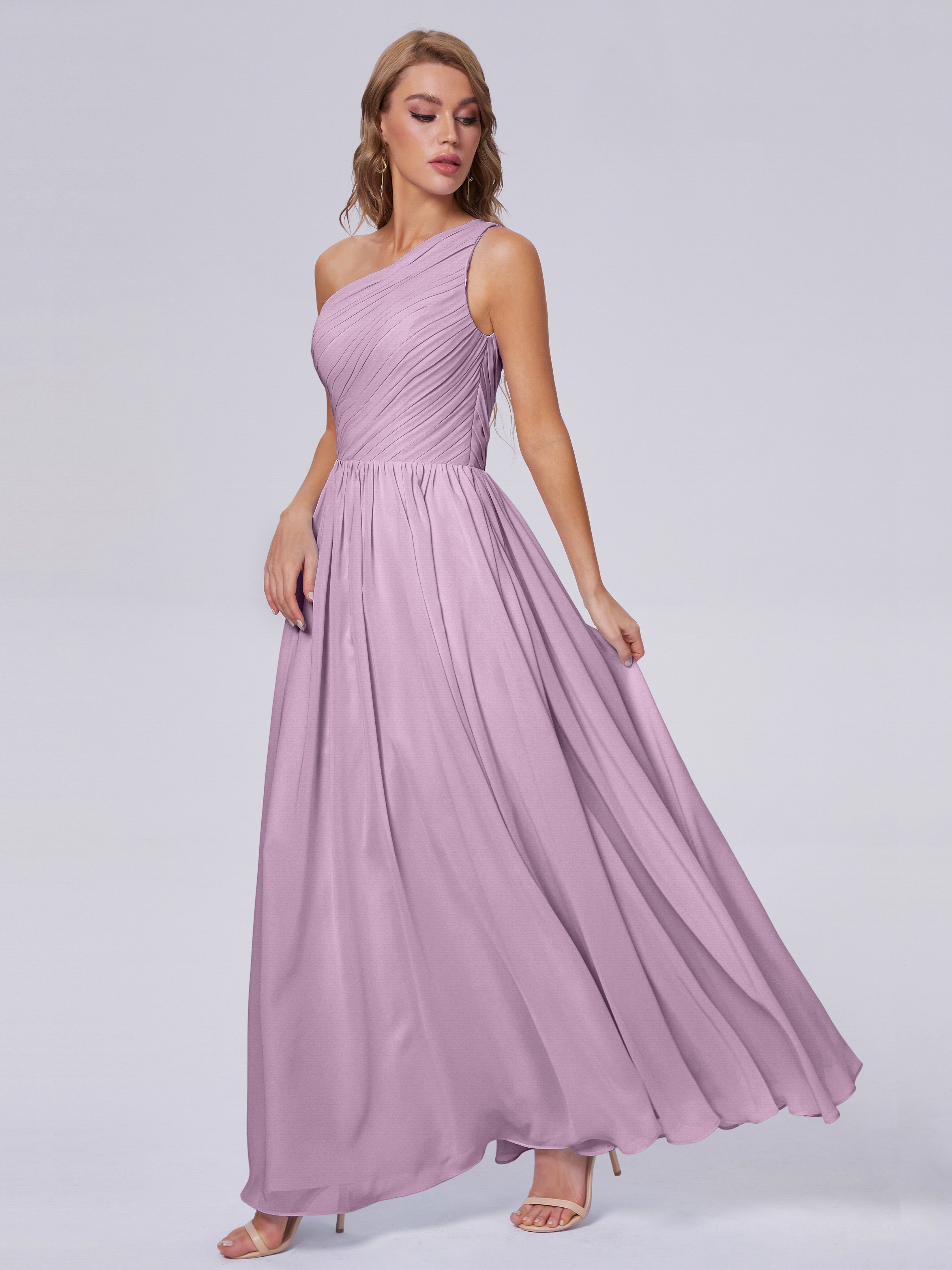 Robes De Demoiselle D'Honneur Glycine Seule-Épaule Mousseline Robes Demoiselle D'Honneur