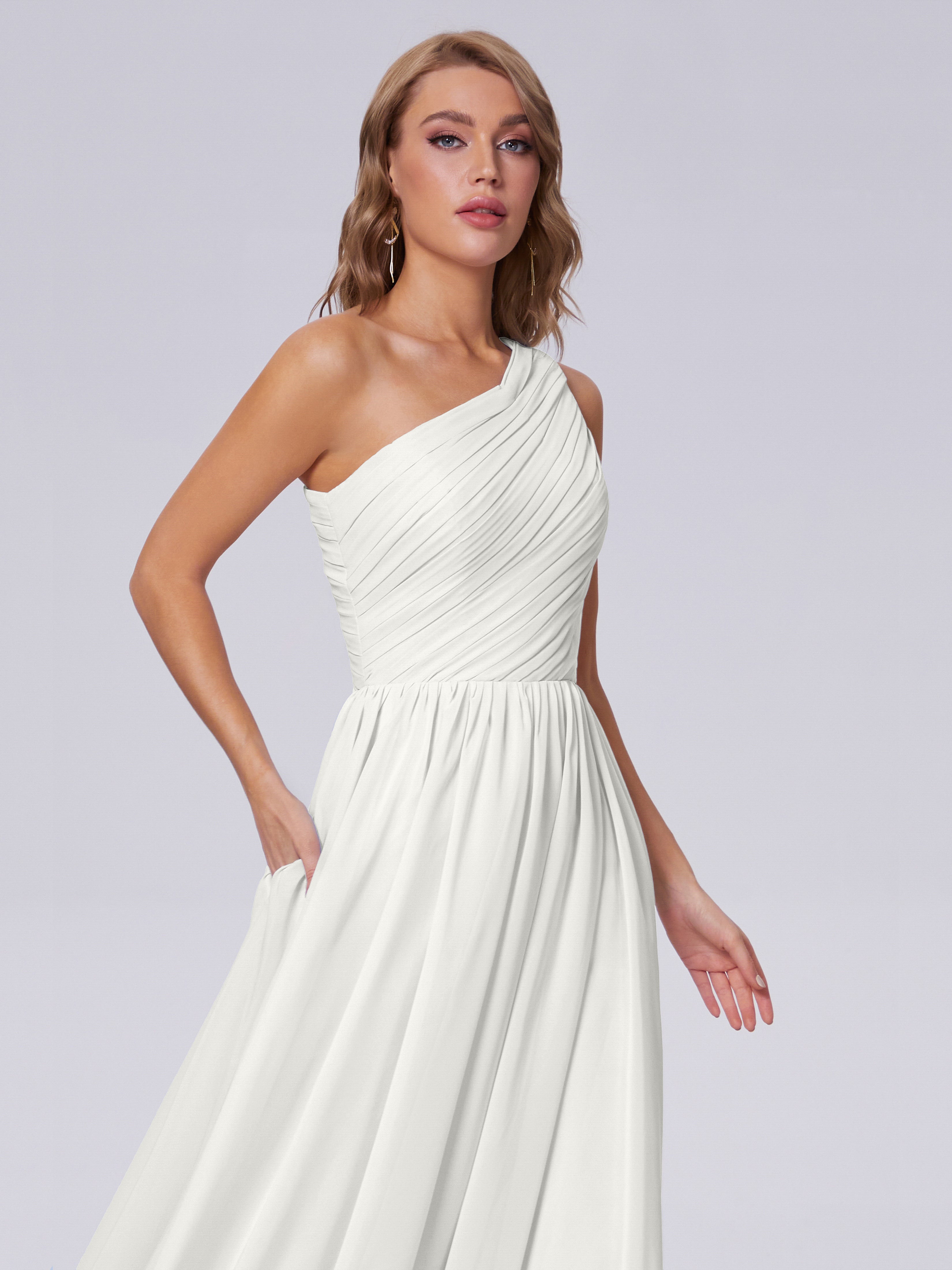 Robe De Demoiselle D Honneur Ivoire Seule-Épaule Mousseline Robes Demoiselle D'Honneur