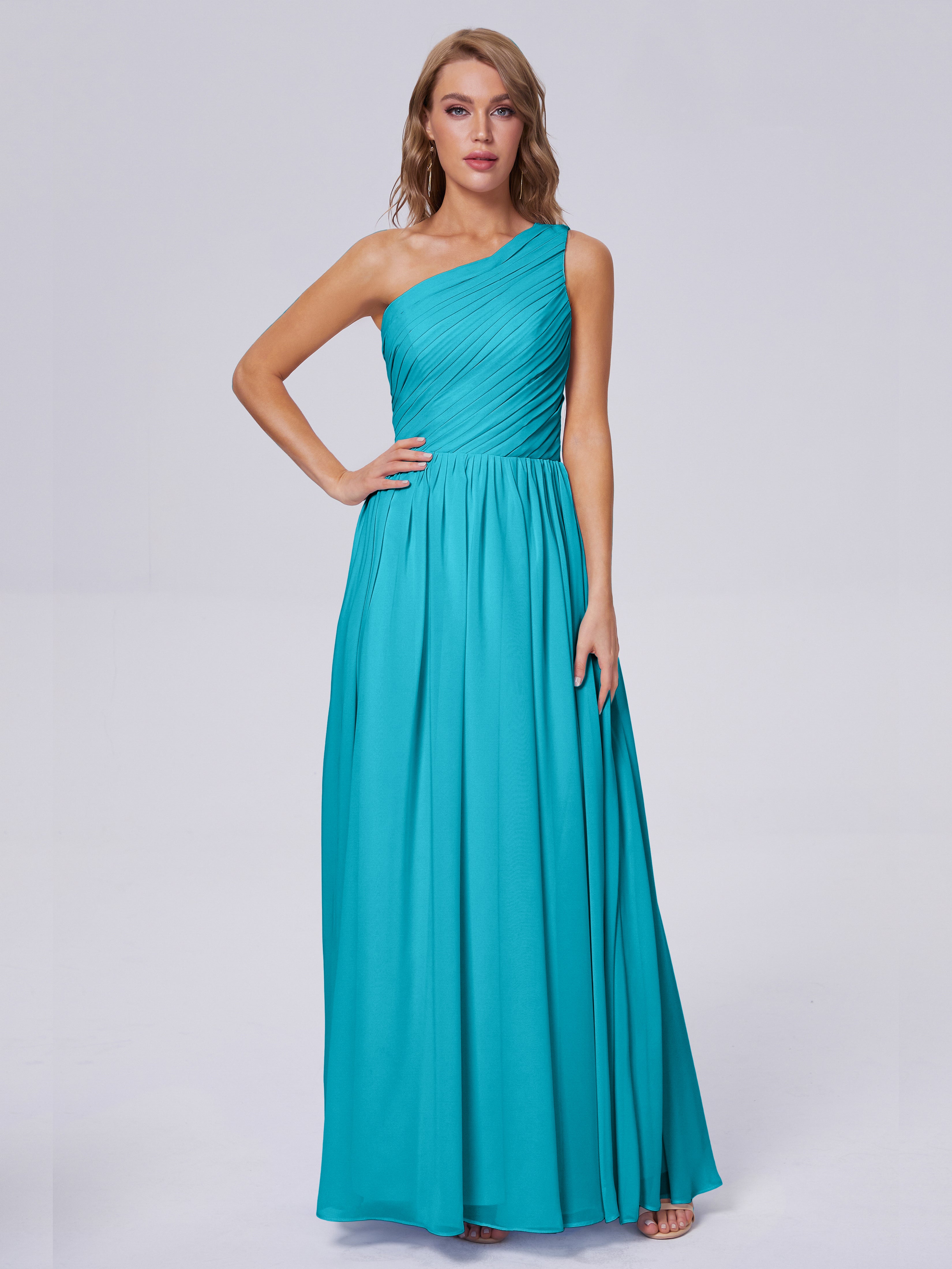 Robes De Demoiselle D'Honneur Vert Jade Seule-Épaule Mousseline Robes Demoiselle D'Honneur