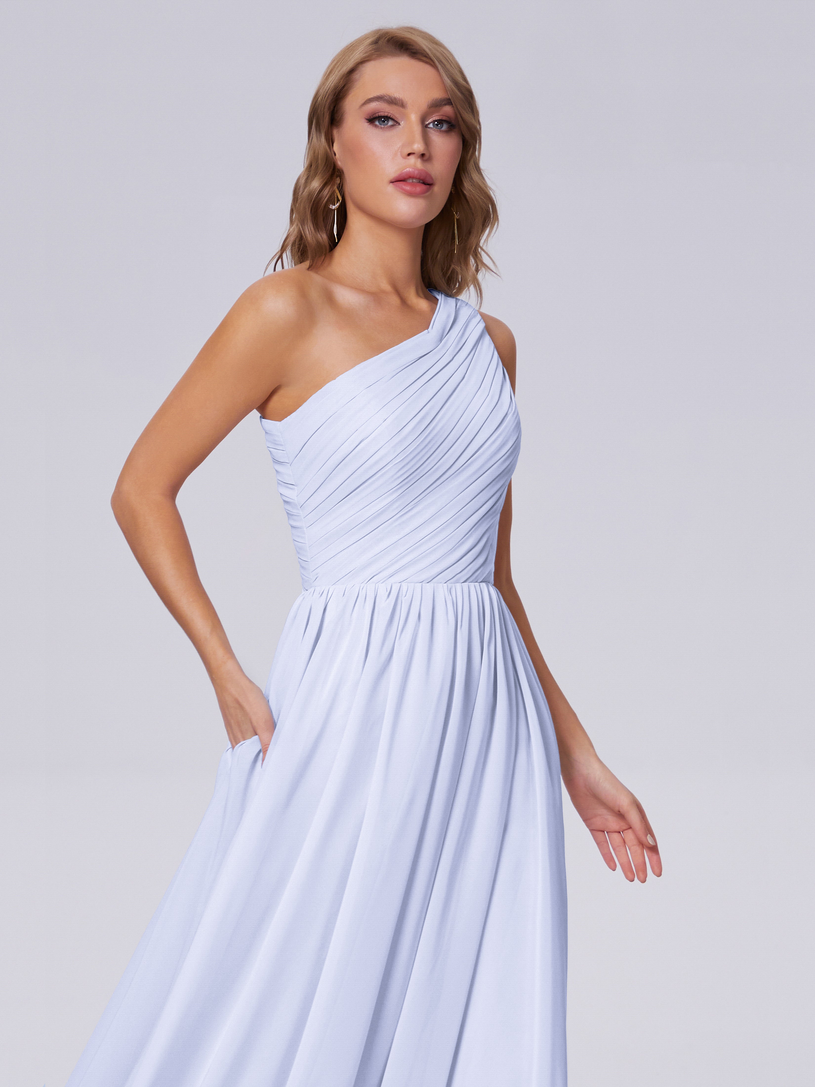 Robe Demoiselle D Honneur Couleur Lavande Seule-Épaule Mousseline Robes Demoiselle D'Honneur