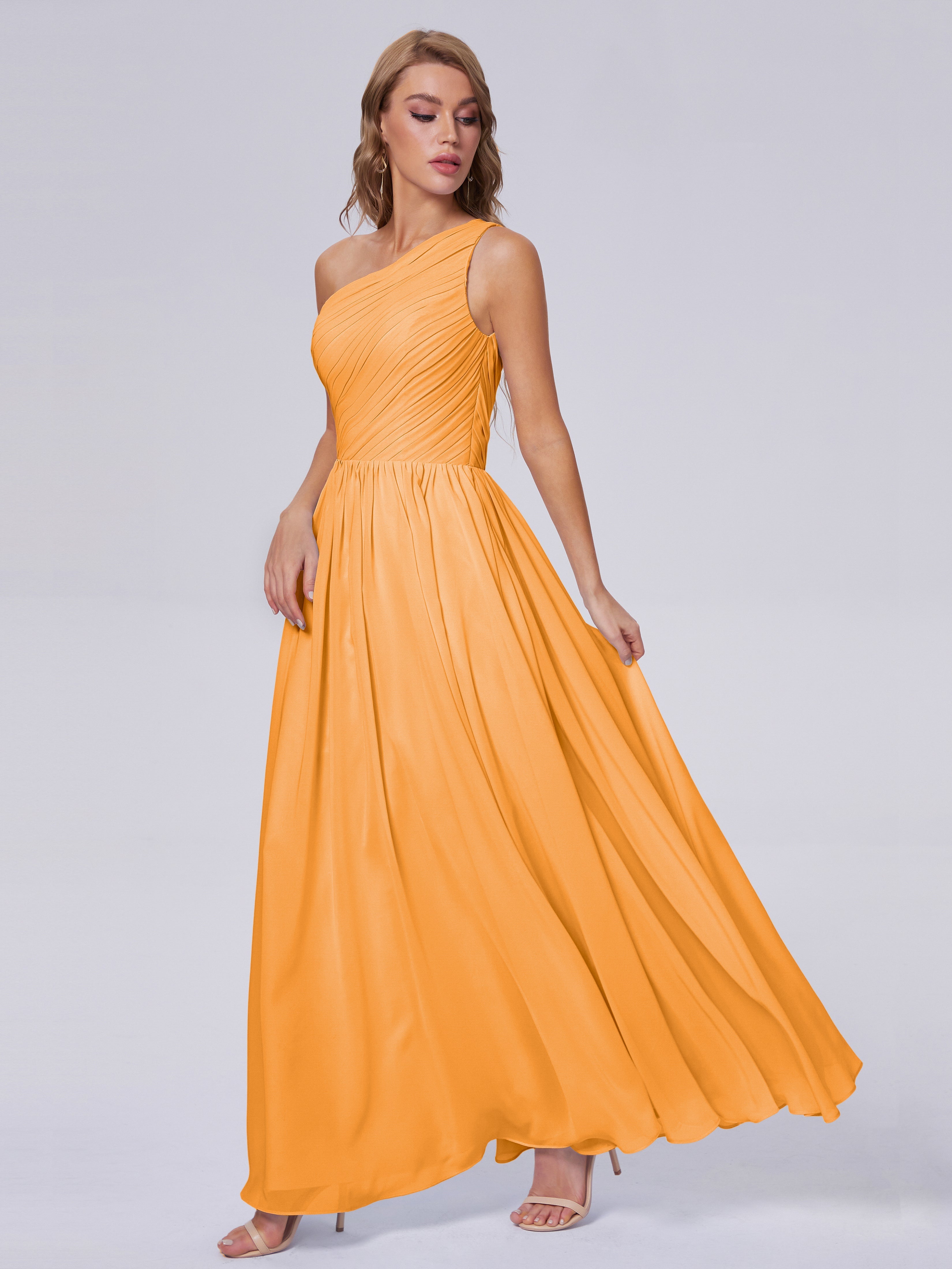 Robes De Demoiselle D'Honneur Mandarine Seule-Épaule Mousseline Robes Demoiselle D'Honneur