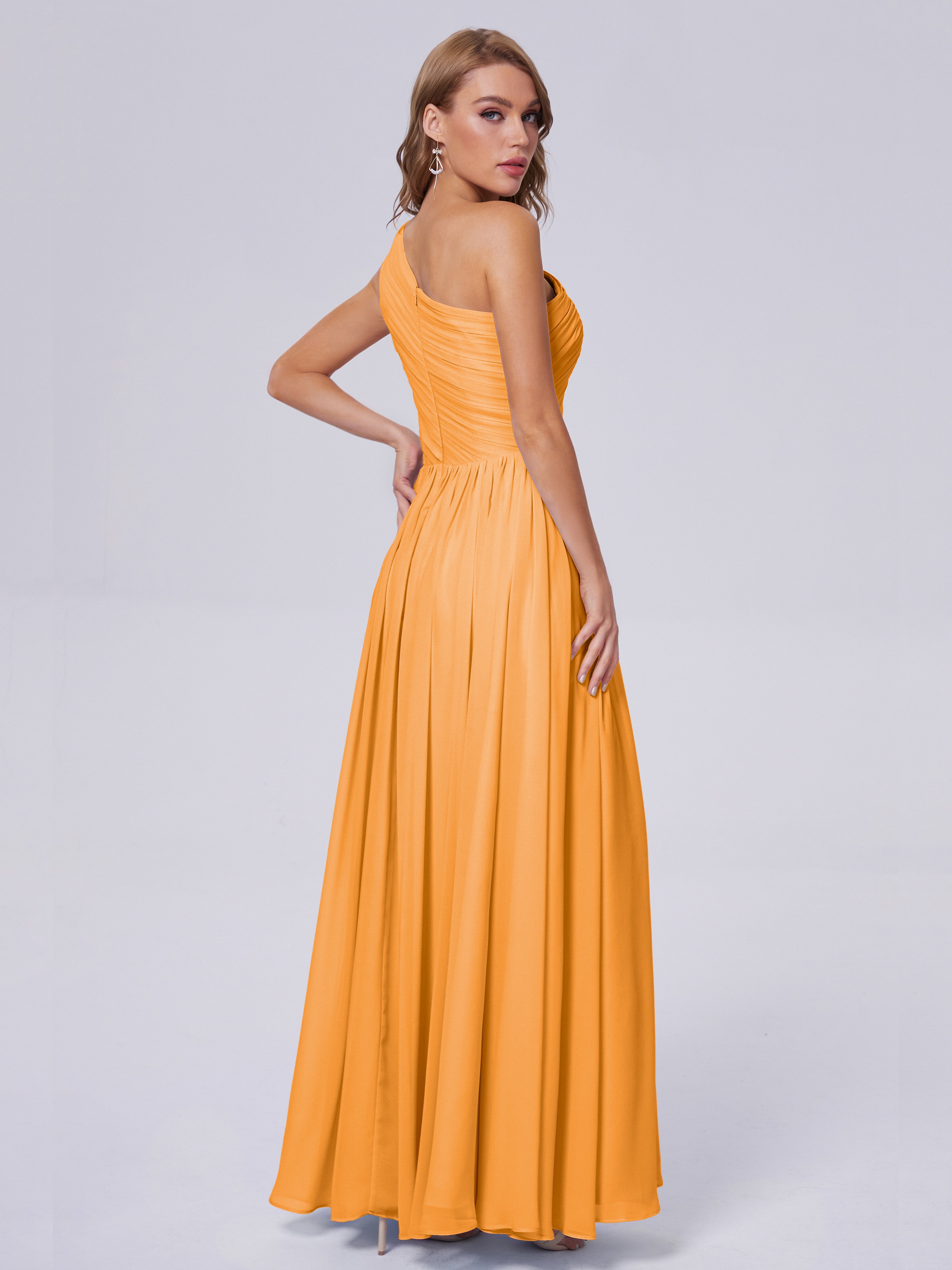 Robes De Demoiselle D'Honneur Mandarine Seule-Épaule Mousseline Robes Demoiselle D'Honneur