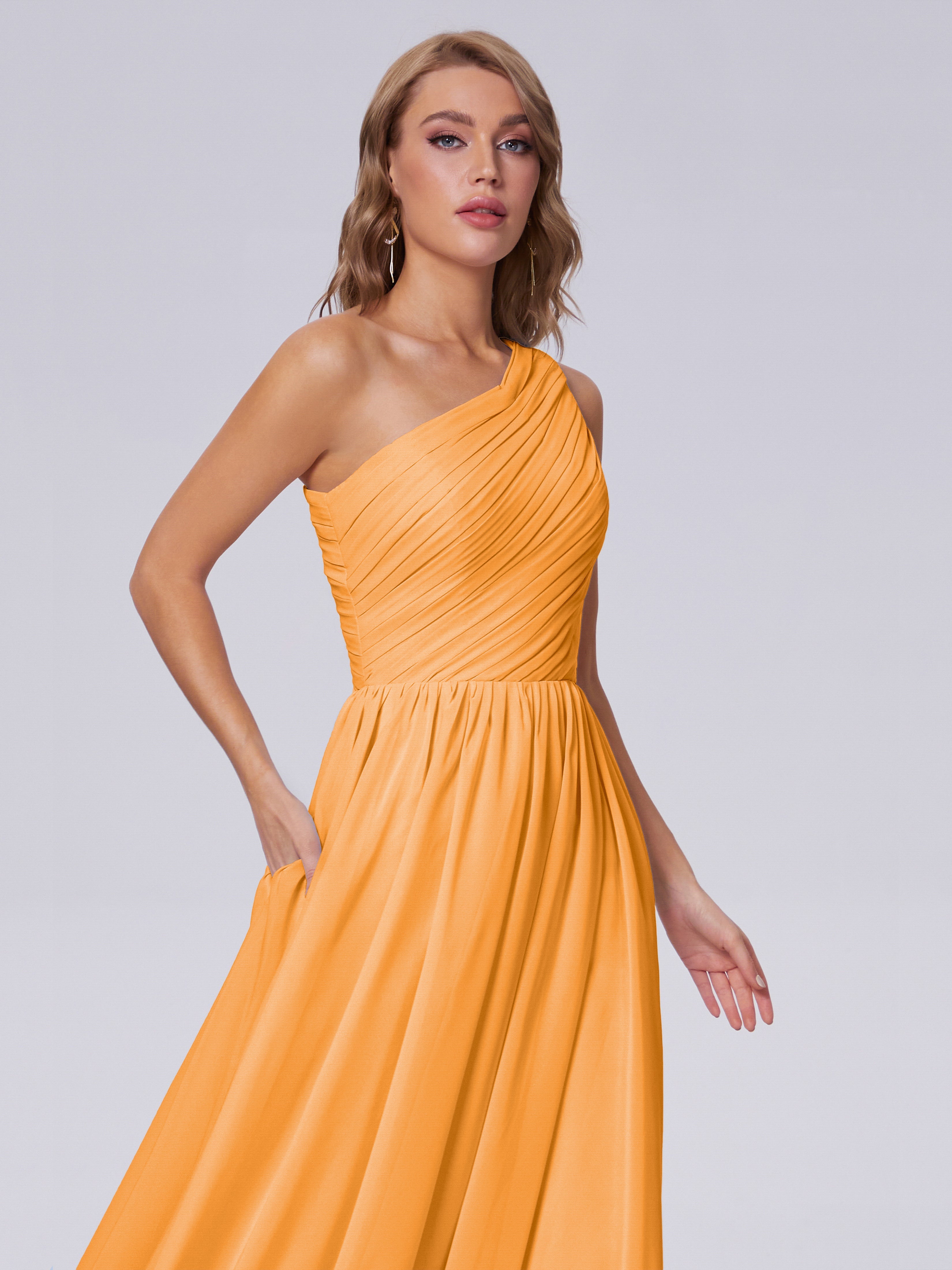 Robes De Demoiselle D'Honneur Mandarine Seule-Épaule Mousseline Robes Demoiselle D'Honneur