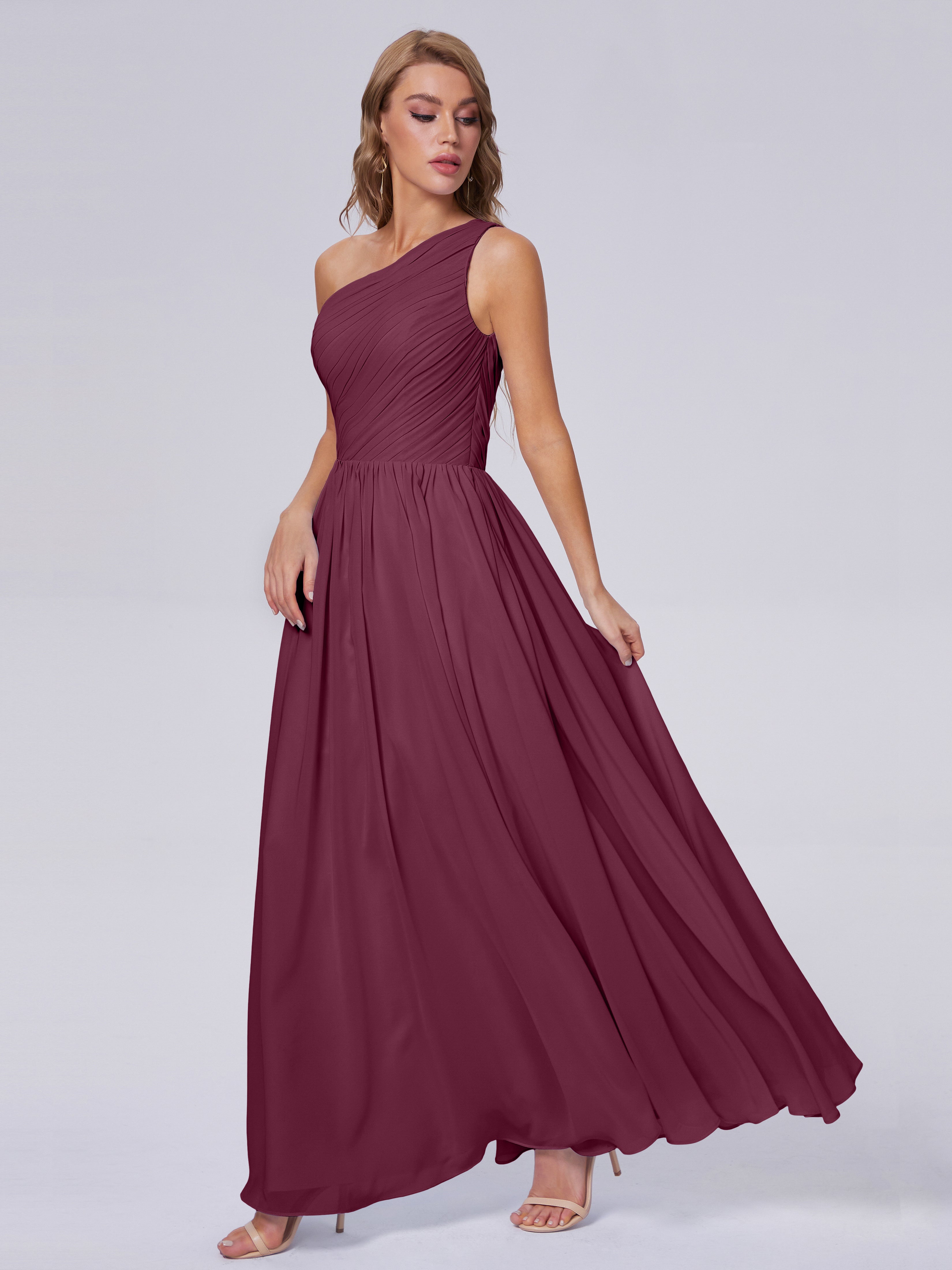 Robes De Demoiselle D'Honneur Mûre Seule-Épaule Mousseline Robes Demoiselle D'Honneur