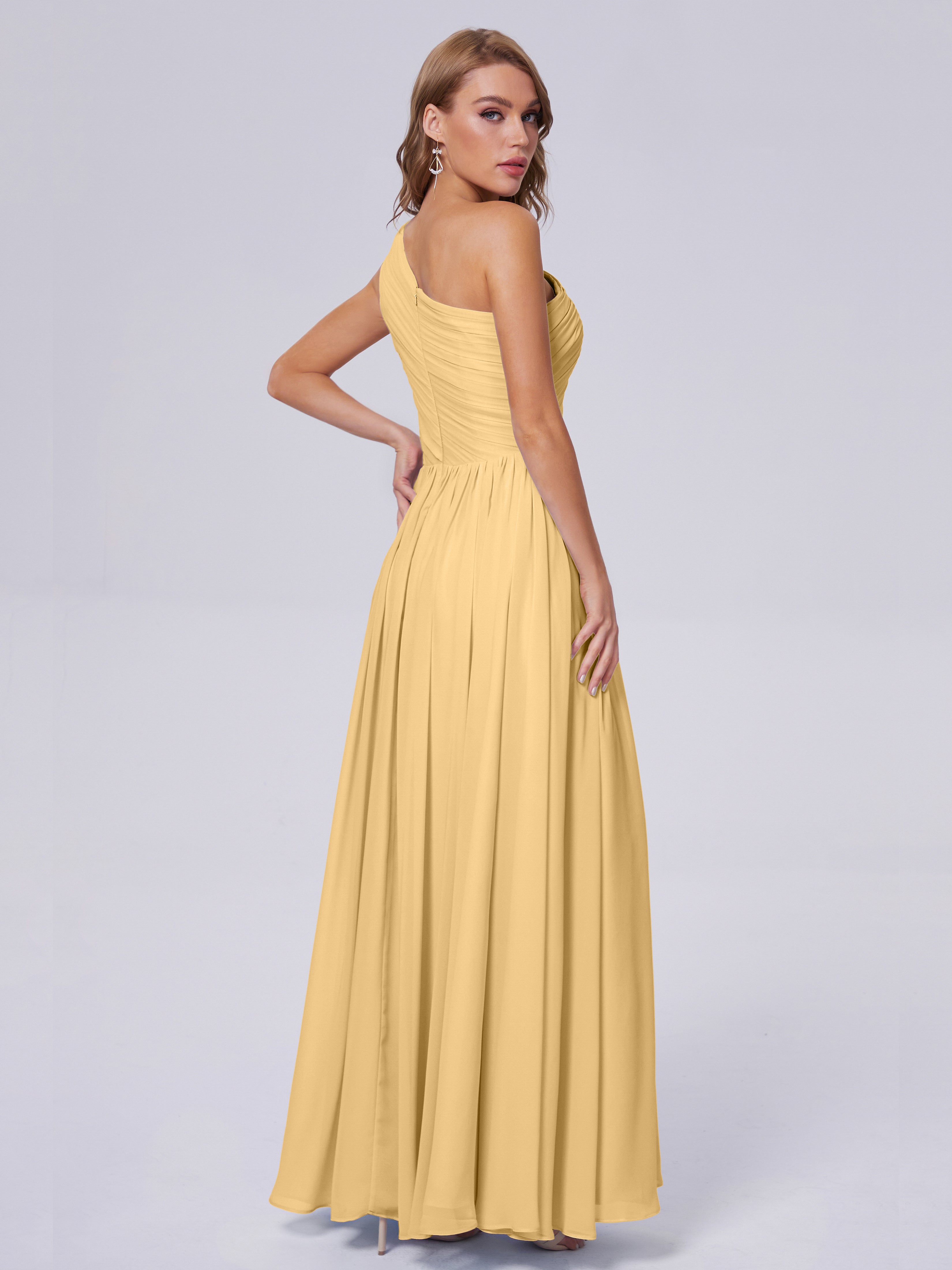 Robe De Demoiselle D Honneur Doree Seule-Épaule Mousseline Robes Demoiselle D'Honneur