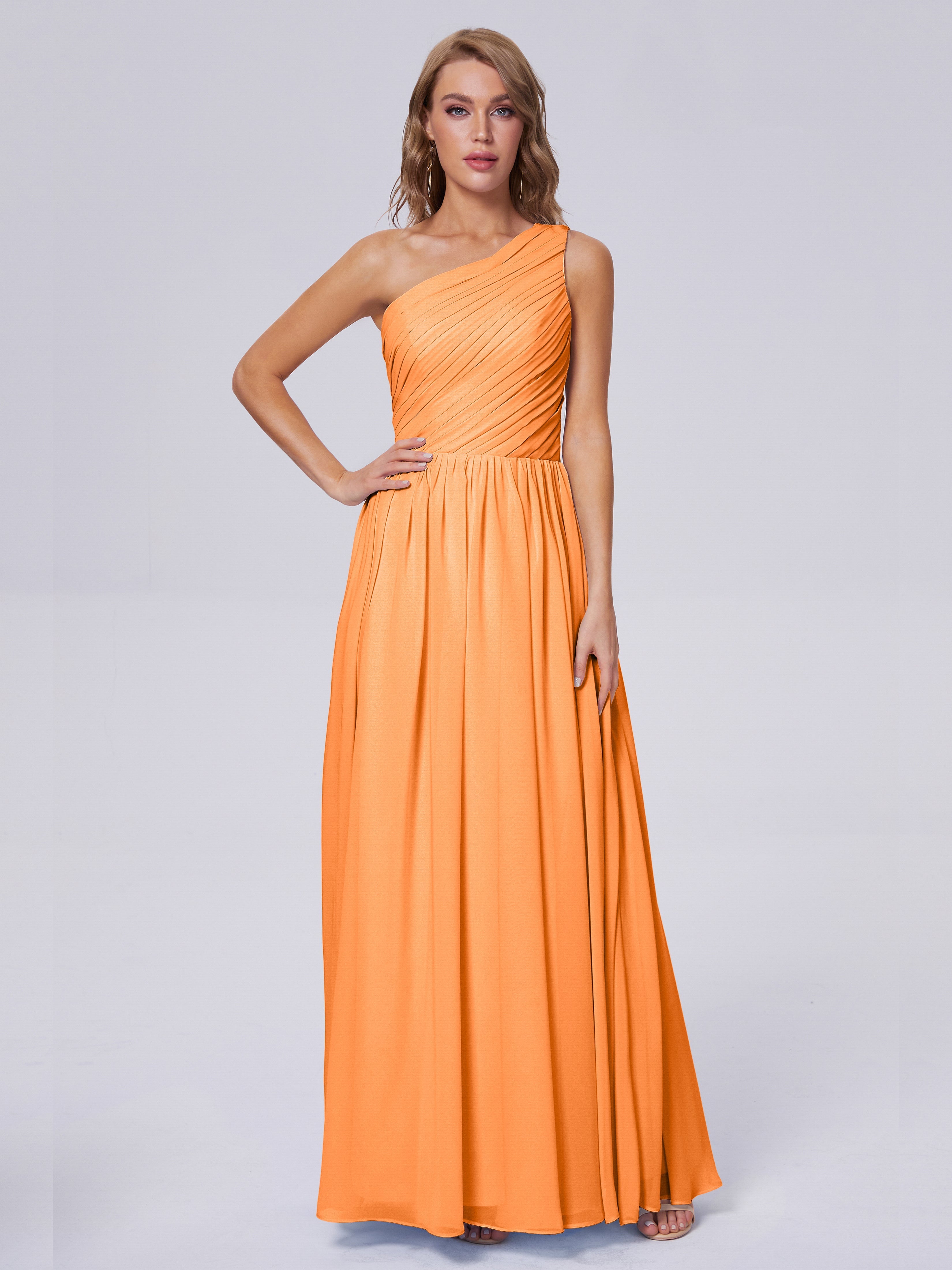 Robe Orange Demoiselle D Honneur Seule-Épaule Mousseline Robes Demoiselle D'Honneur