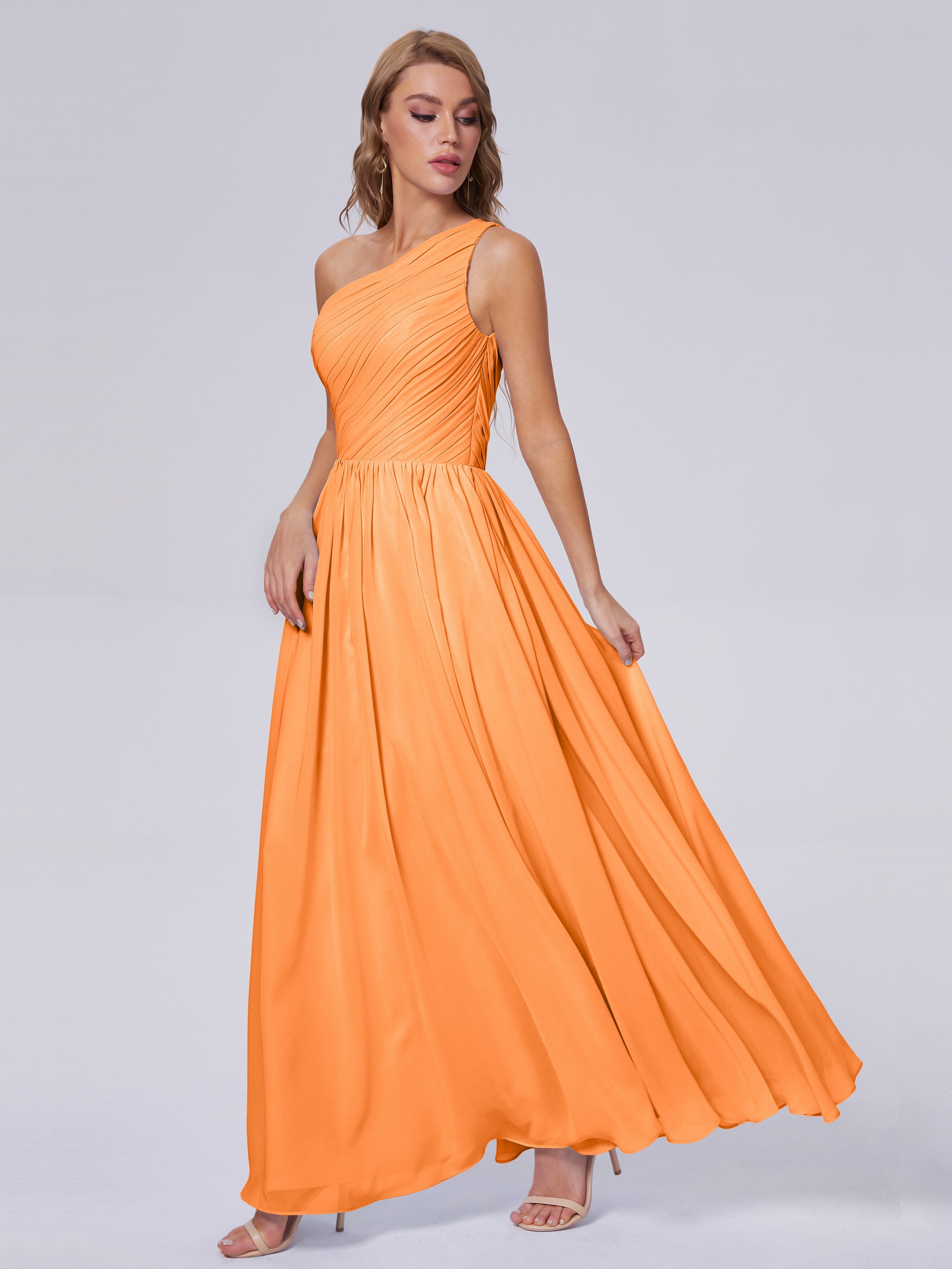 Robe Orange Demoiselle D Honneur Seule-Épaule Mousseline Robes Demoiselle D'Honneur