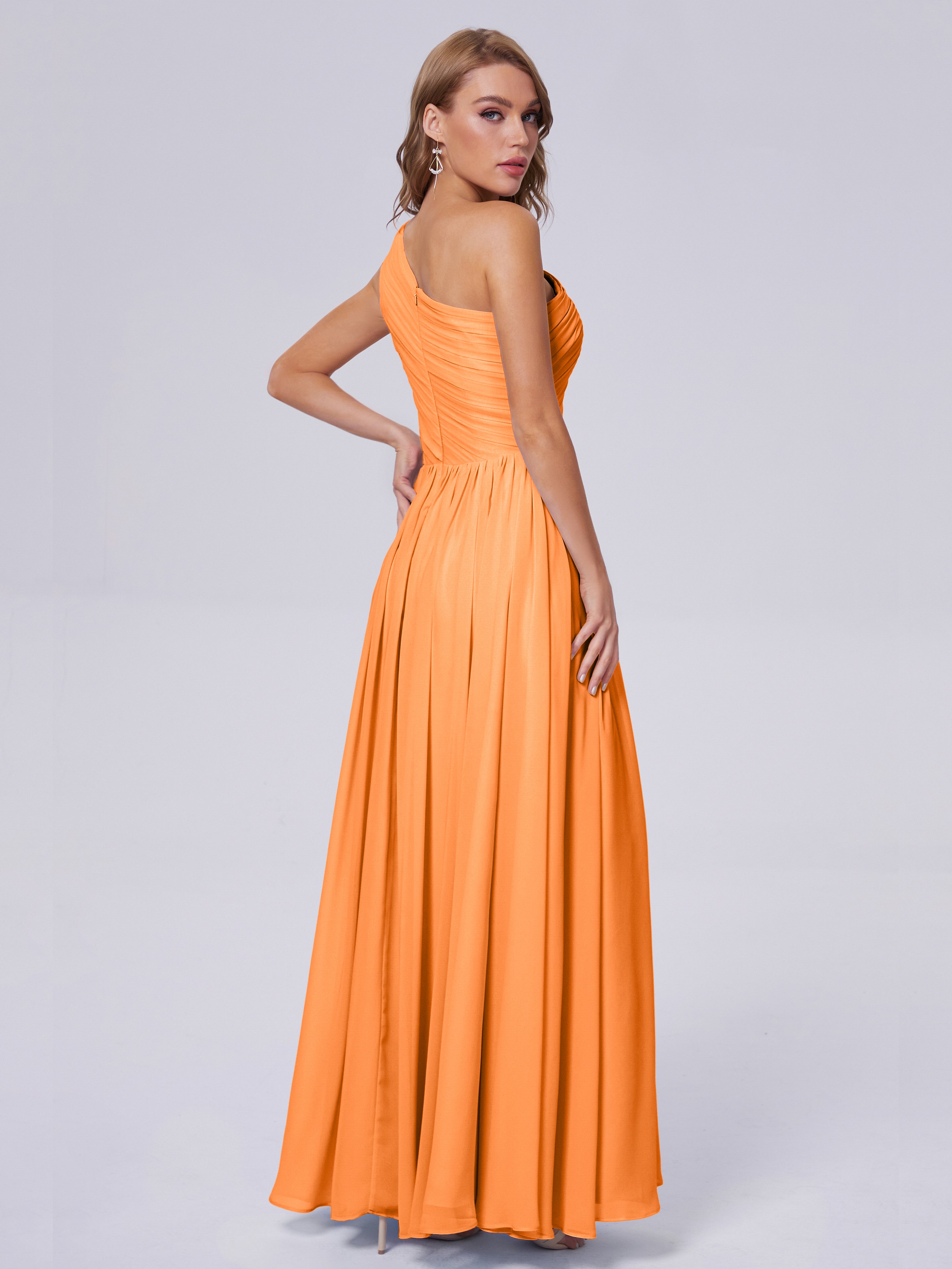 Robe Orange Demoiselle D Honneur Seule-Épaule Mousseline Robes Demoiselle D'Honneur