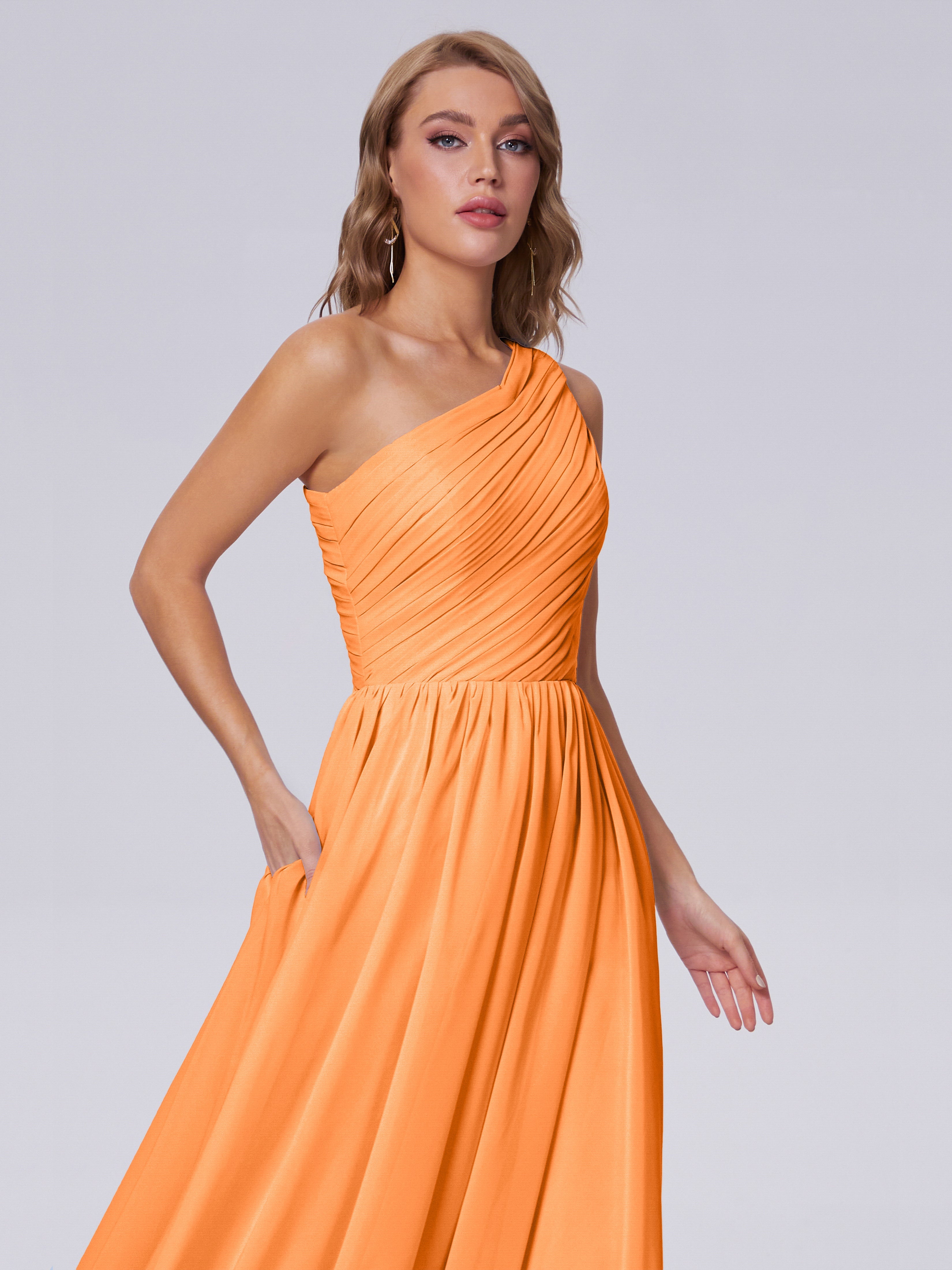 Robe Orange Demoiselle D Honneur Seule-Épaule Mousseline Robes Demoiselle D'Honneur