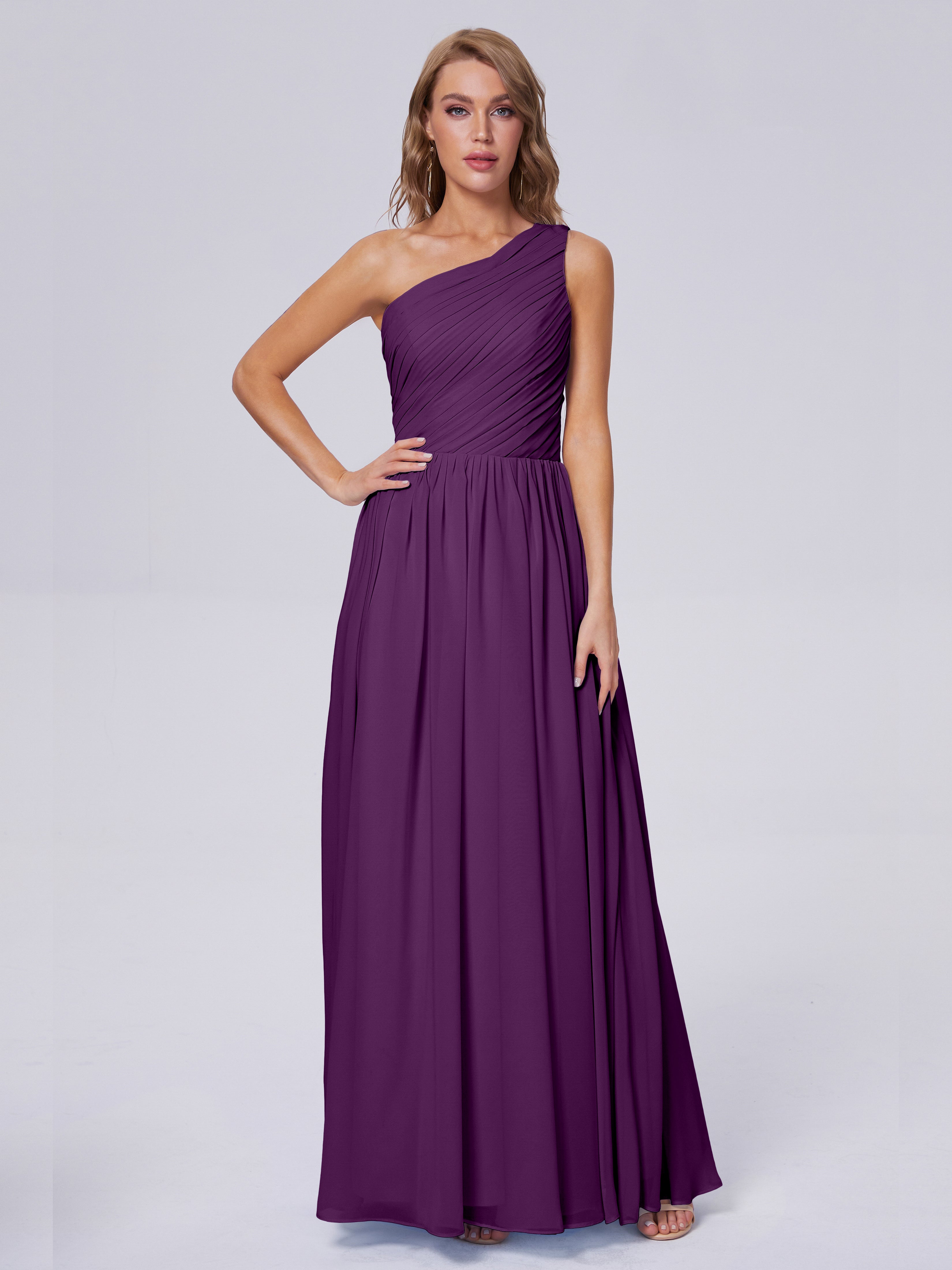 Robes De Demoiselle D'Honneur En Raisin Seule-Épaule Mousseline Robes Demoiselle D'Honneur