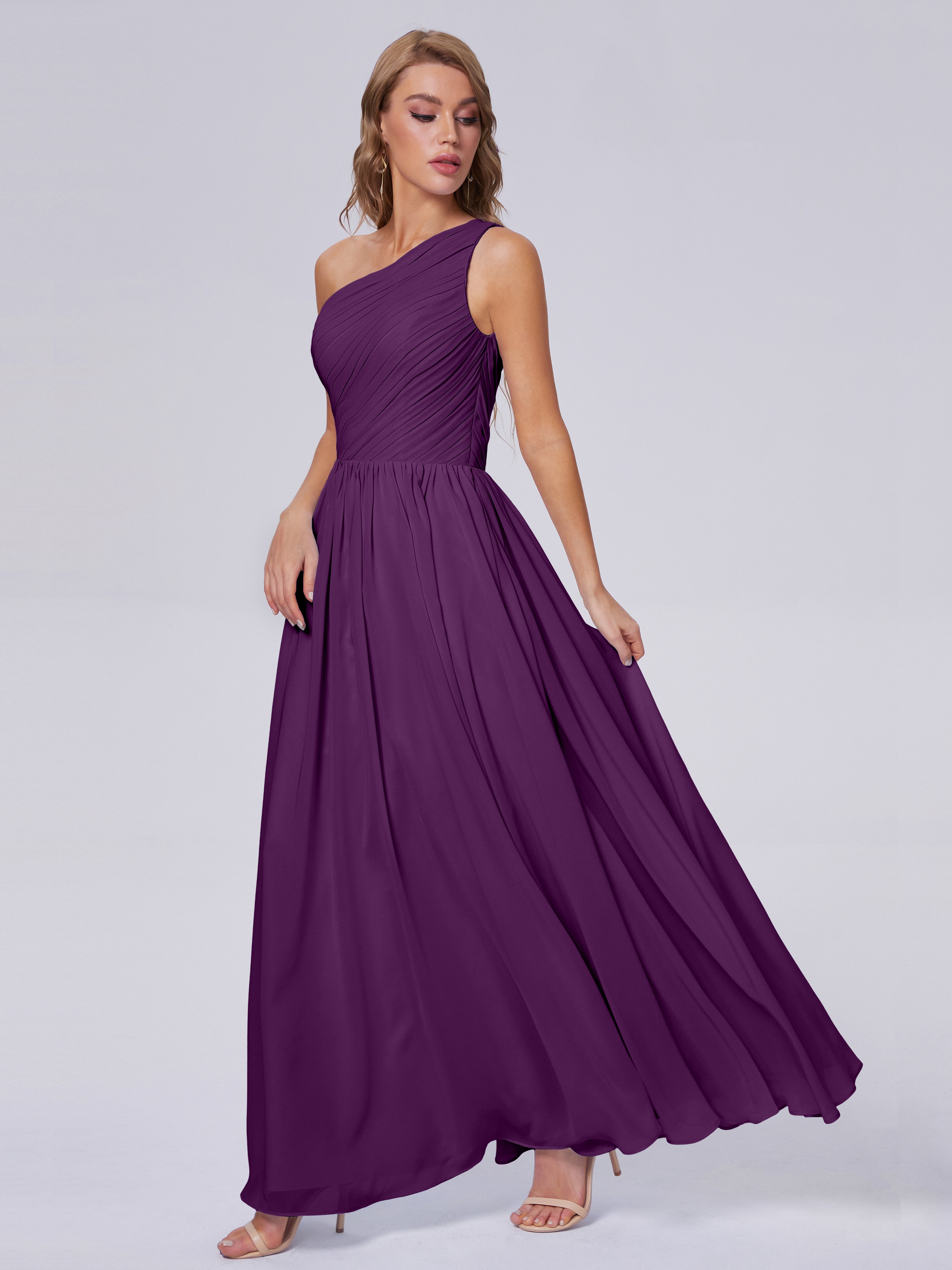 Robes De Demoiselle D'Honneur En Raisin Seule-Épaule Mousseline Robes Demoiselle D'Honneur