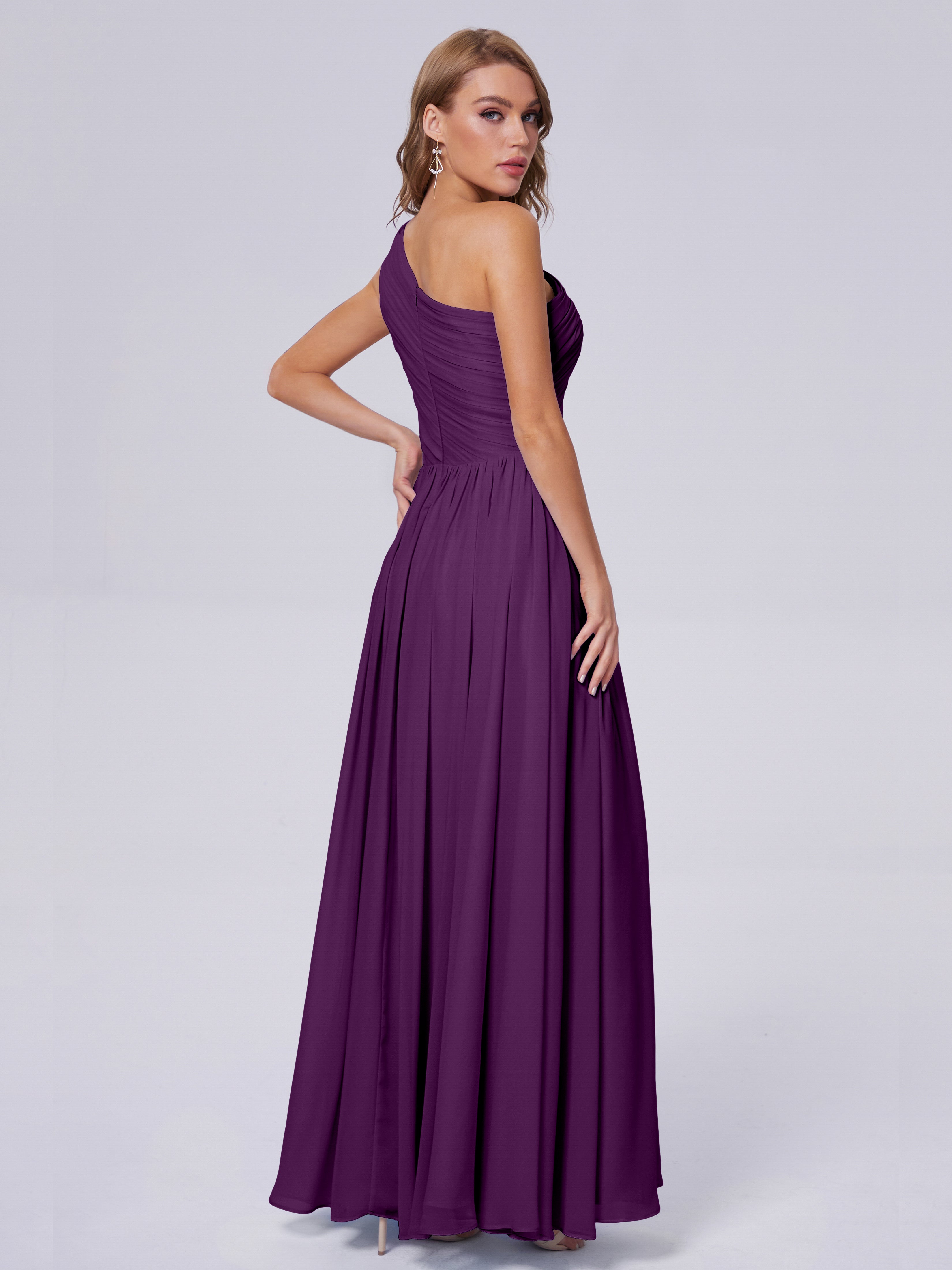 Robes De Demoiselle D'Honneur En Raisin Seule-Épaule Mousseline Robes Demoiselle D'Honneur