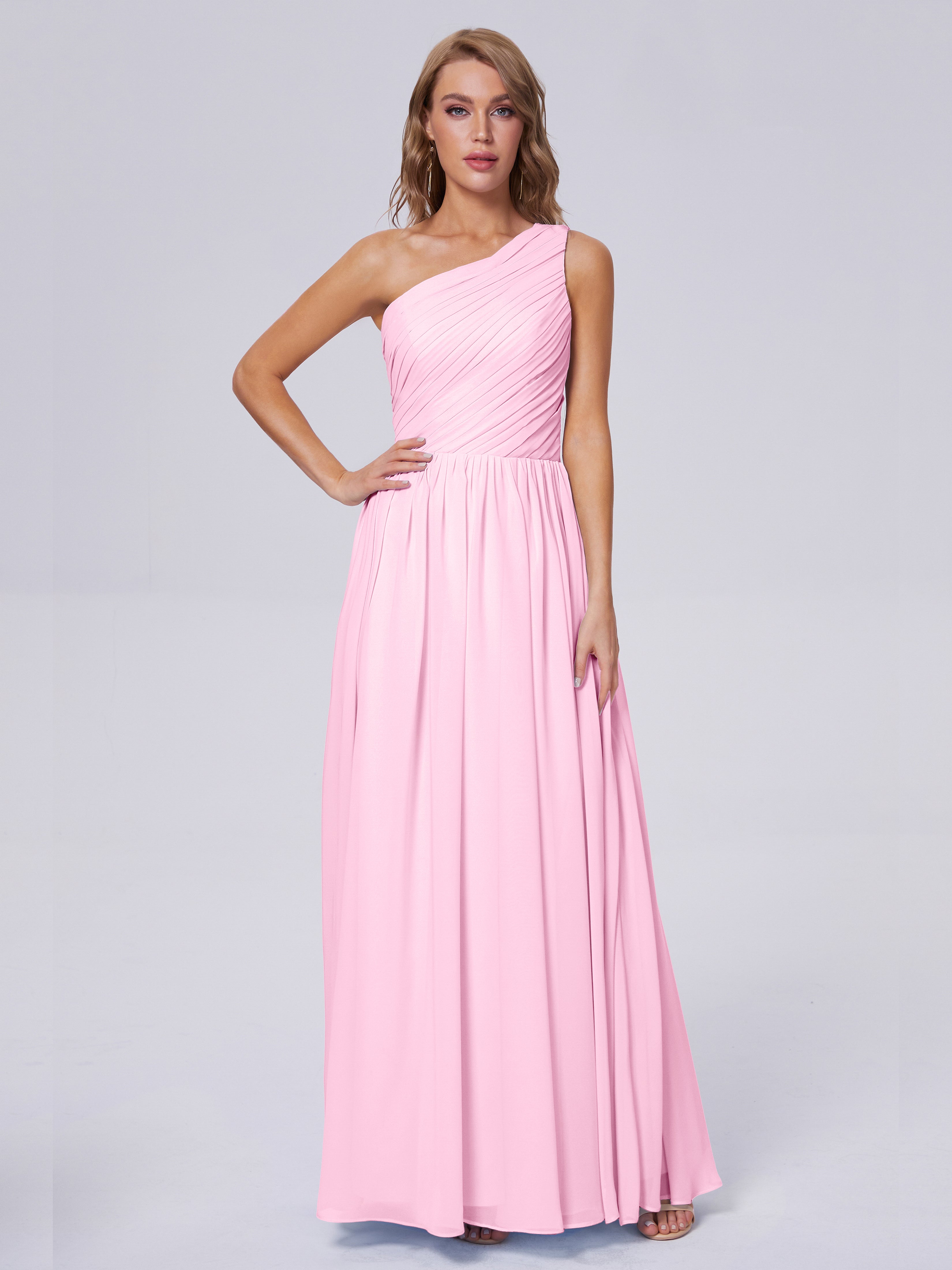 Robe Demoiselle D Honneur Rose Bonbon Seule-Épaule Mousseline Robes Demoiselle D'Honneur