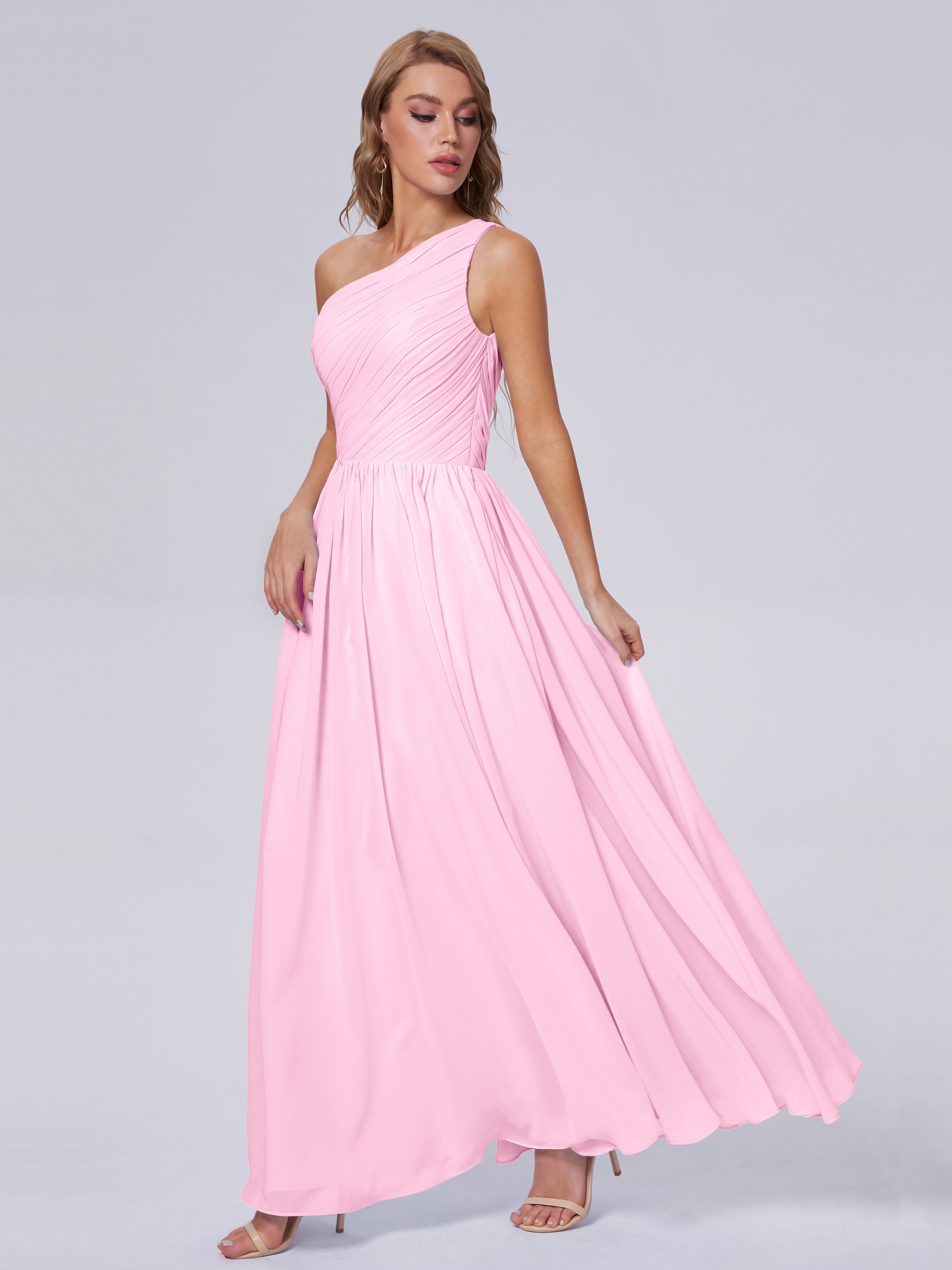 Robe Demoiselle D Honneur Rose Bonbon Seule-Épaule Mousseline Robes Demoiselle D'Honneur