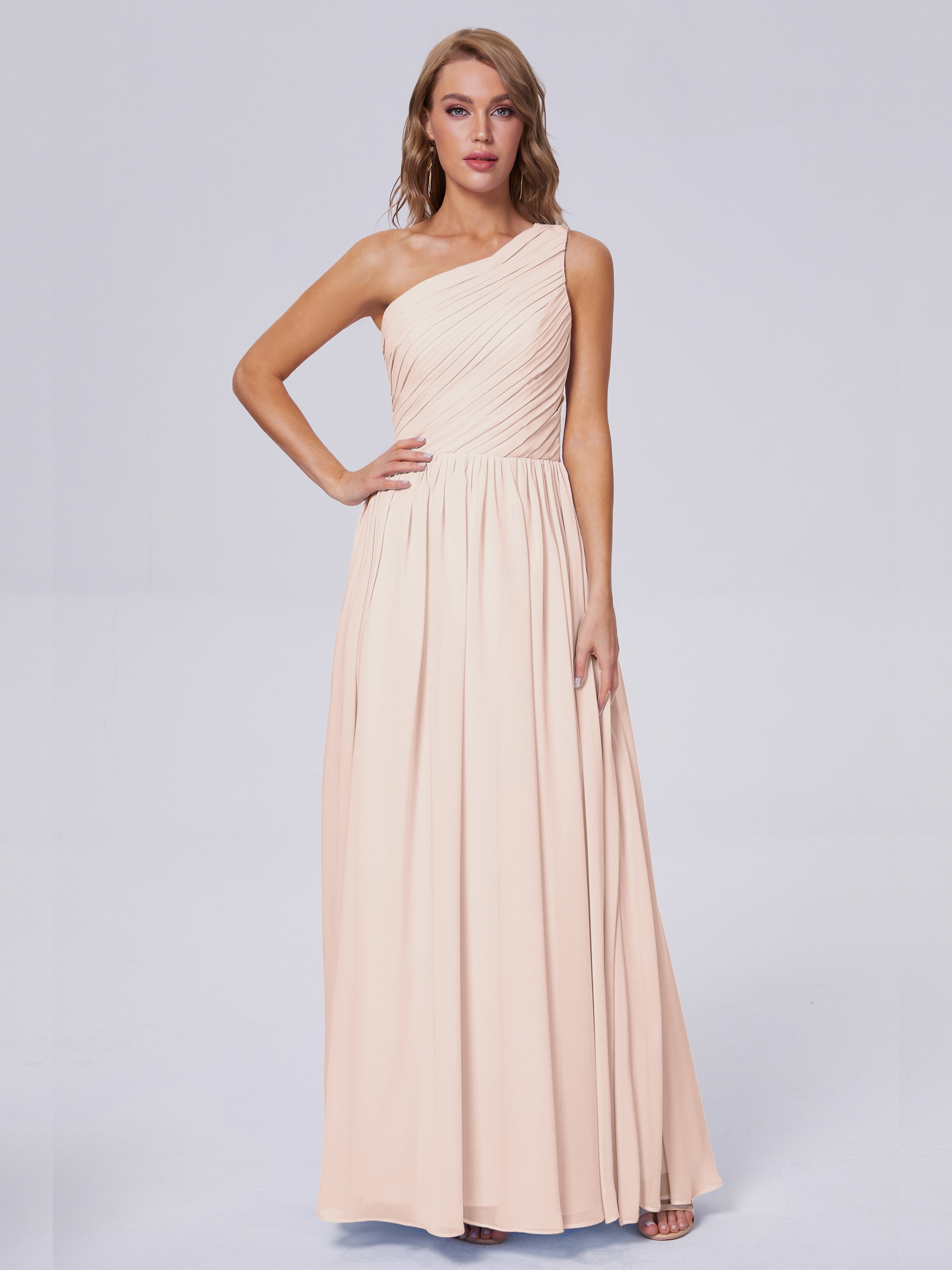 Robe Demoiselle D Honneur Rose Perle Seule-Épaule Mousseline Robes Demoiselle D'Honneur
