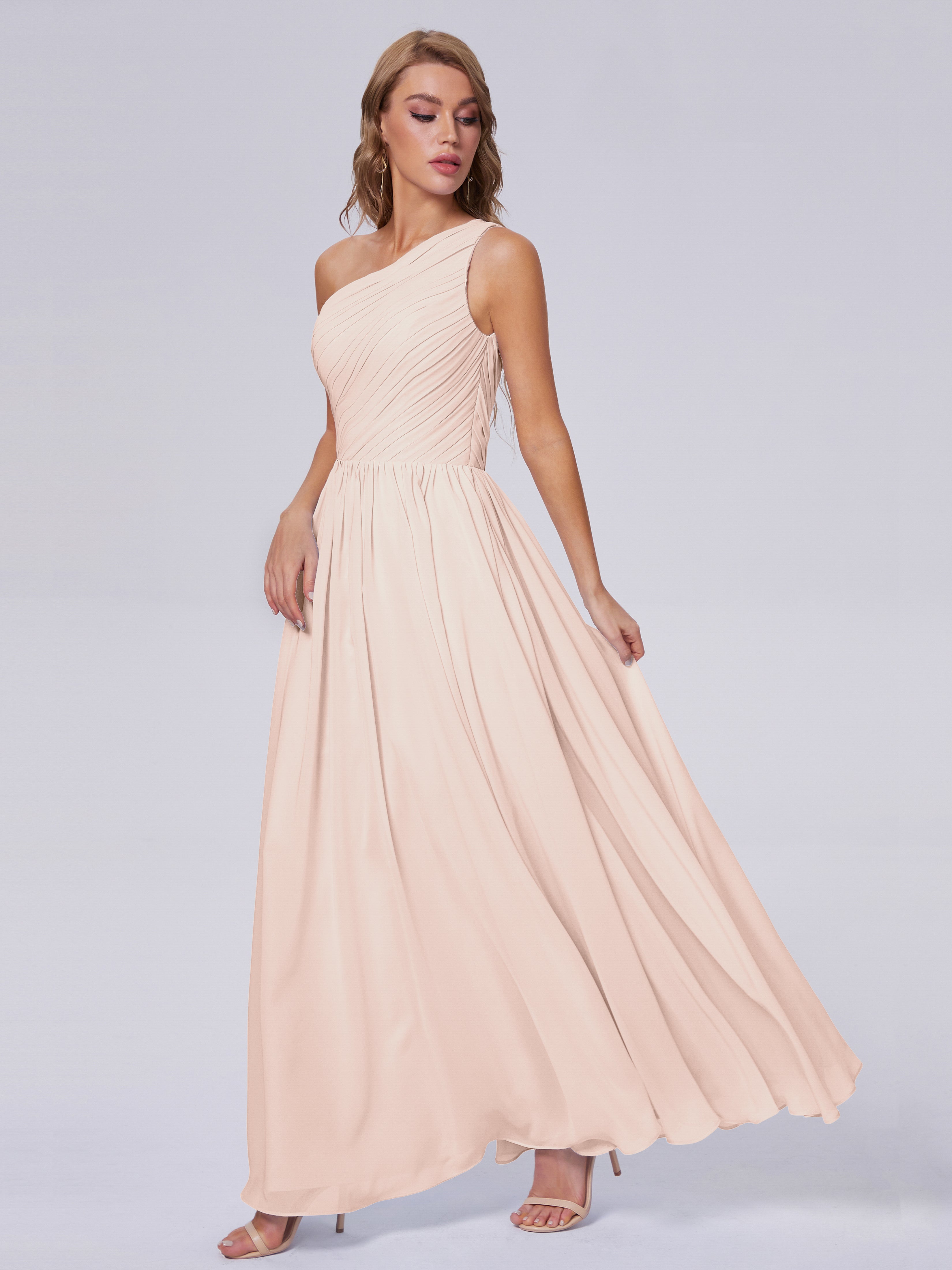 Robe Demoiselle D Honneur Rose Perle Seule-Épaule Mousseline Robes Demoiselle D'Honneur