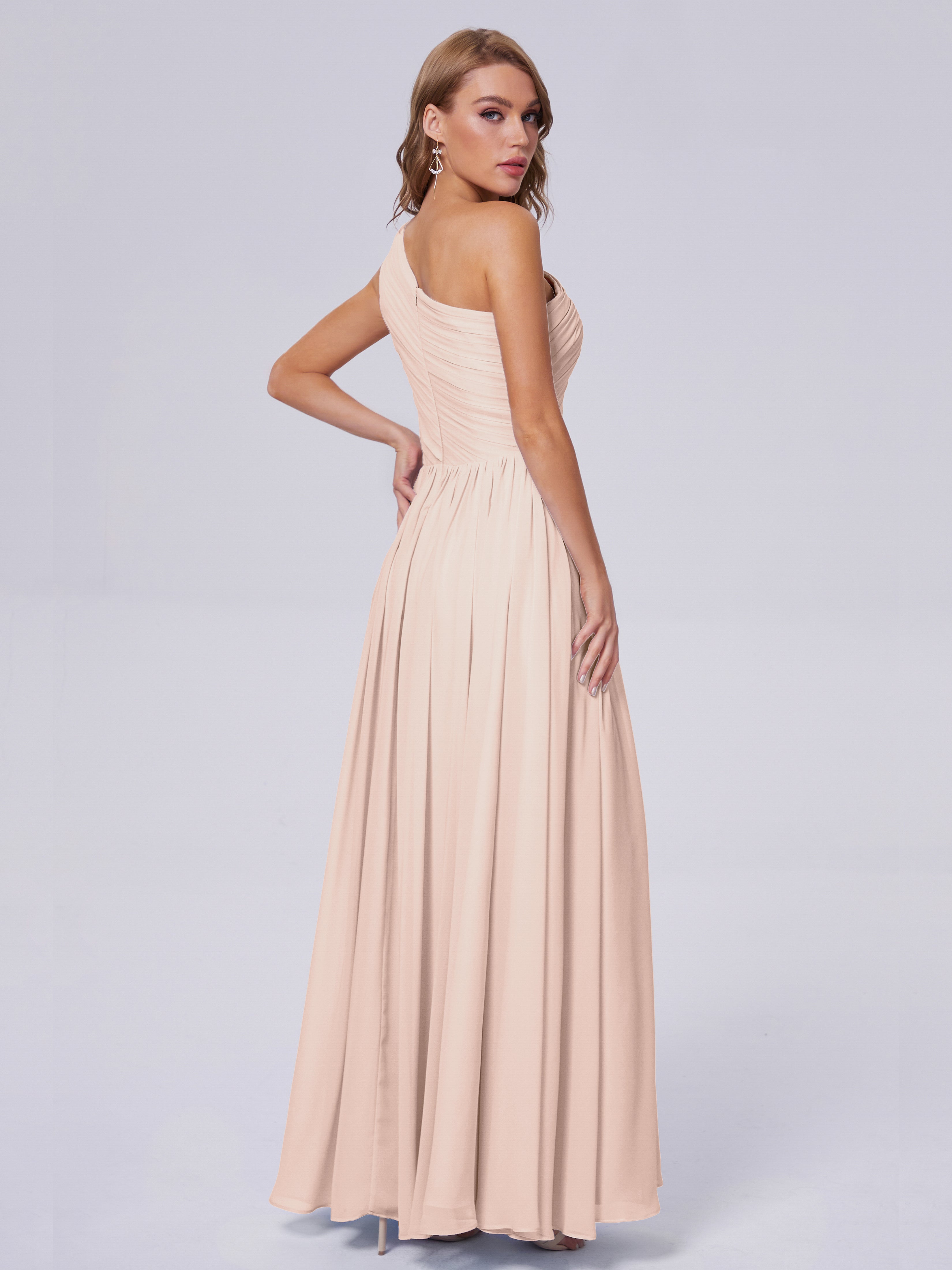 Robe Demoiselle D Honneur Rose Perle Seule-Épaule Mousseline Robes Demoiselle D'Honneur
