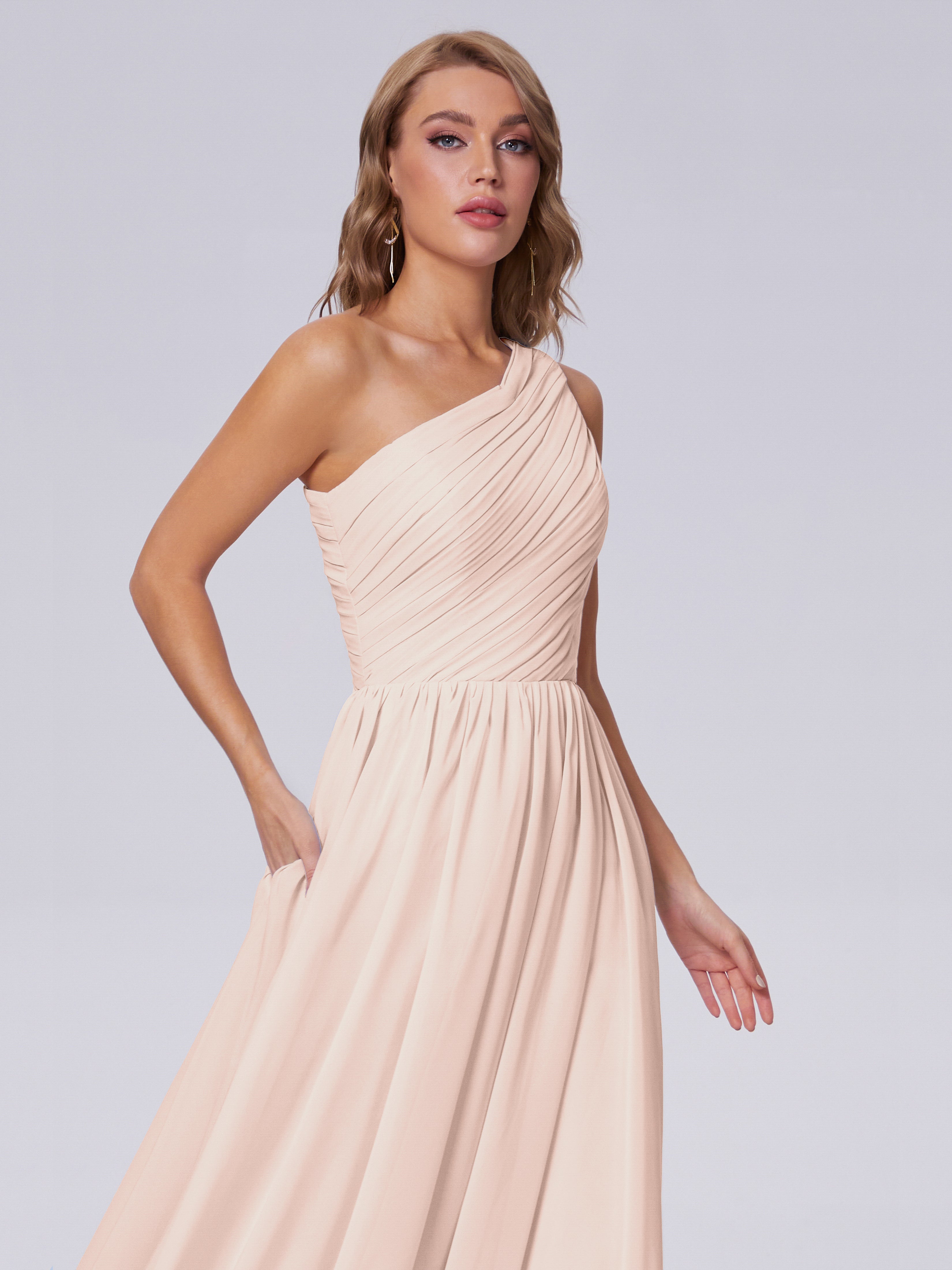 Robe Demoiselle D Honneur Rose Perle Seule-Épaule Mousseline Robes Demoiselle D'Honneur