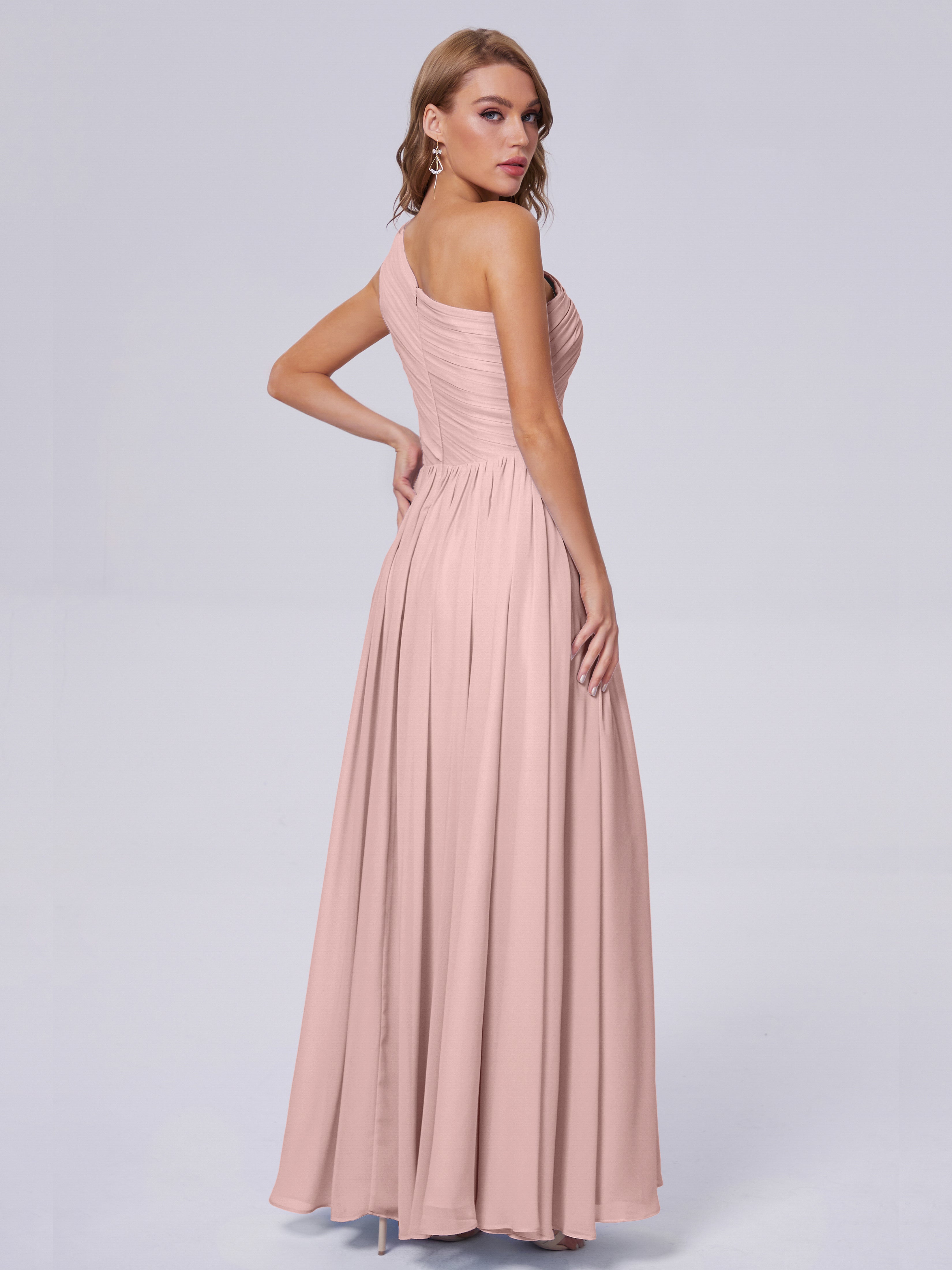 Demoiselle Temoin Robe Rose Poudré Mariage Seule-Épaule Mousseline Robes Demoiselle D'Honneur