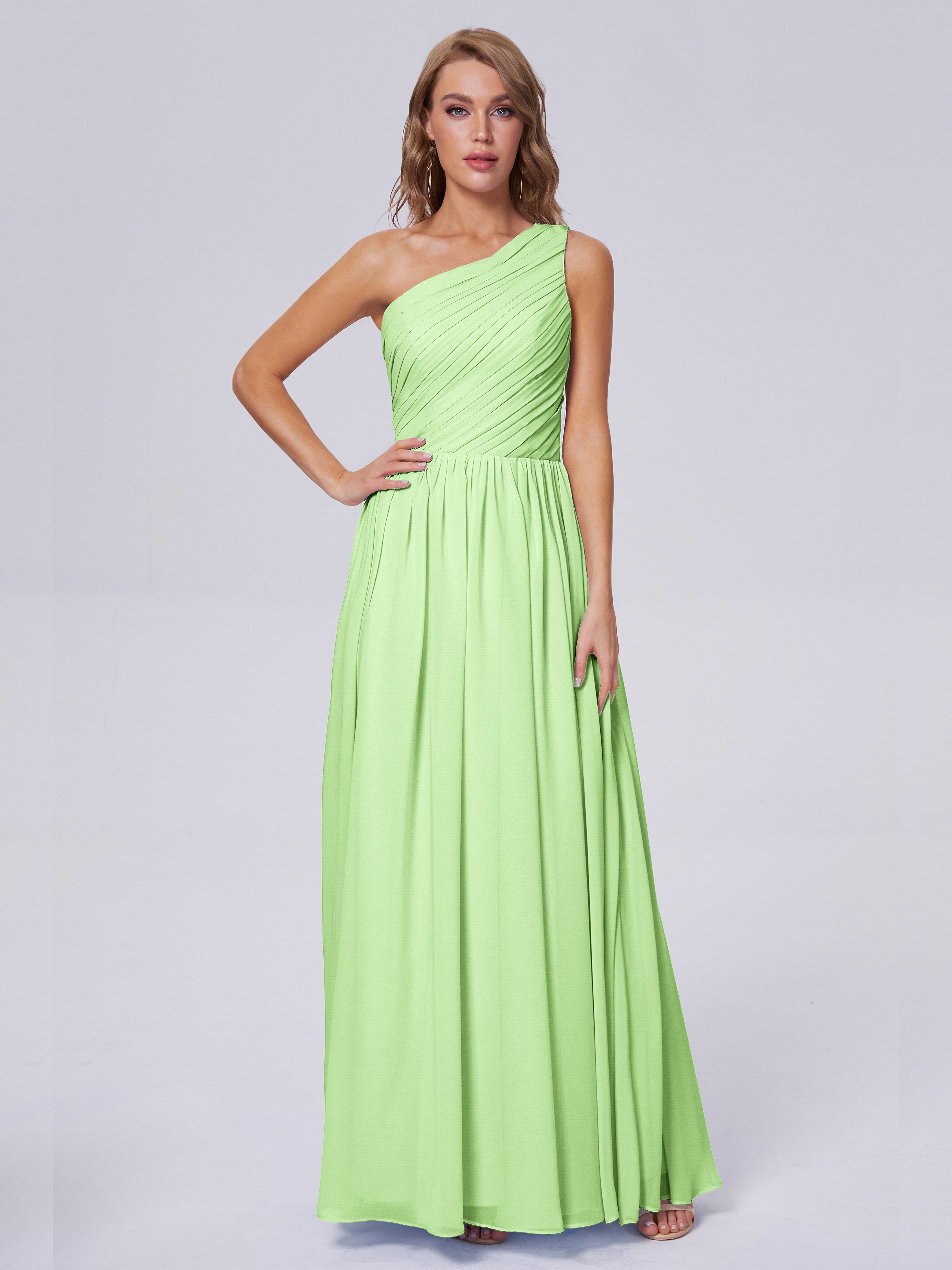 Demoiselle Robe Vert Sauge Seule-Épaule Mousseline Robes Demoiselle D'Honneur