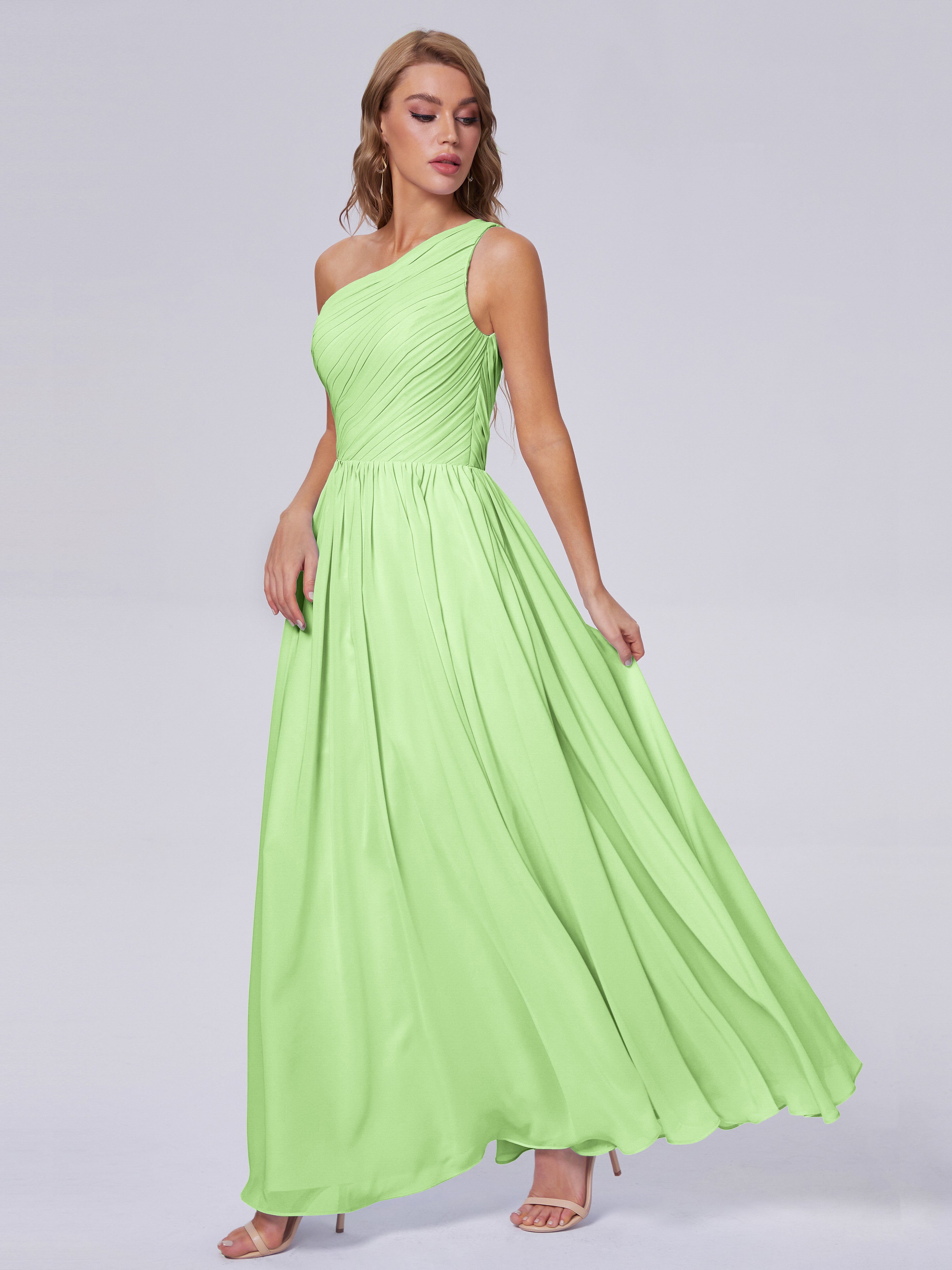 Demoiselle Robe Vert Sauge Seule-Épaule Mousseline Robes Demoiselle D'Honneur