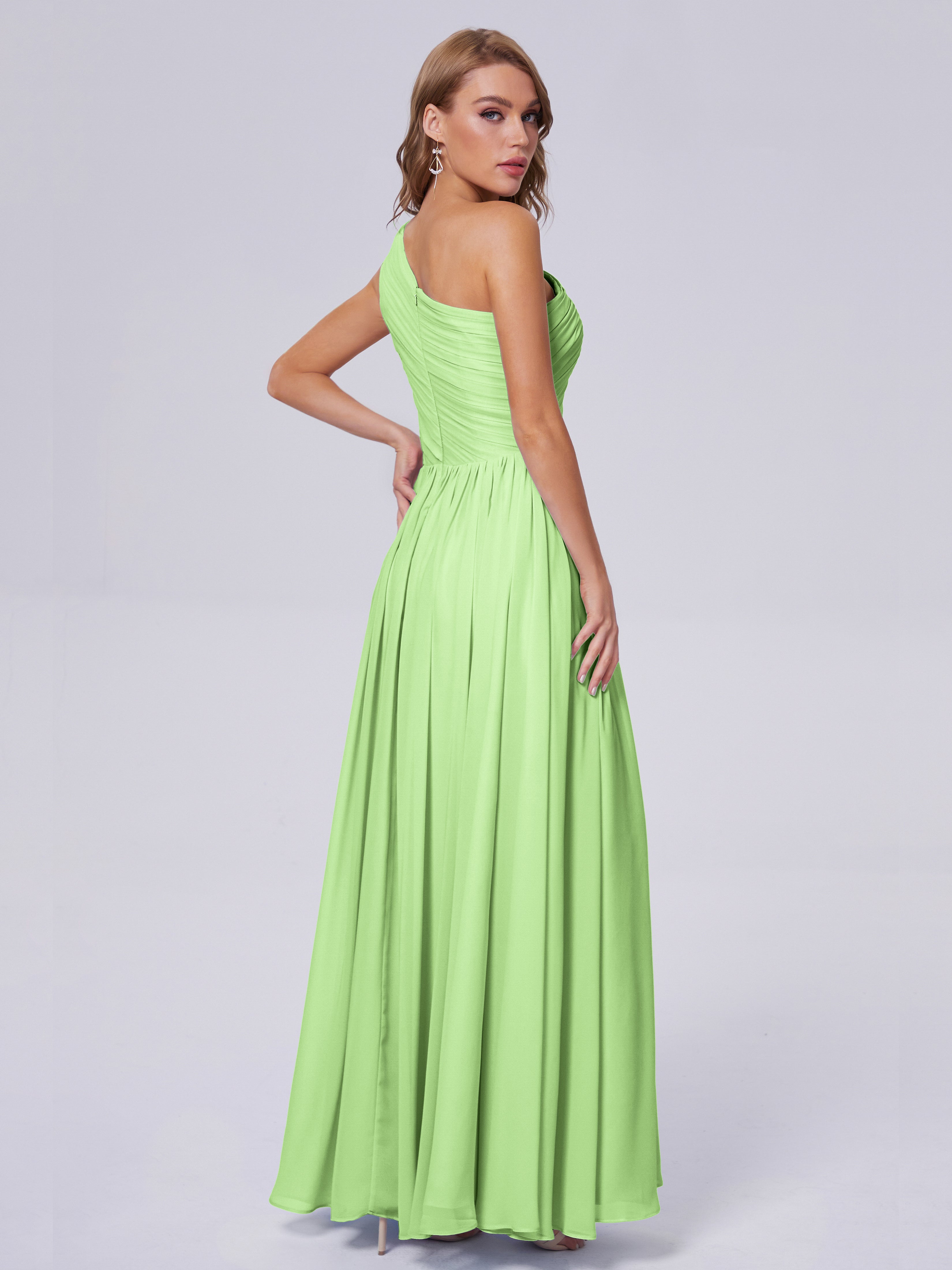 Demoiselle Robe Vert Sauge Seule-Épaule Mousseline Robes Demoiselle D'Honneur