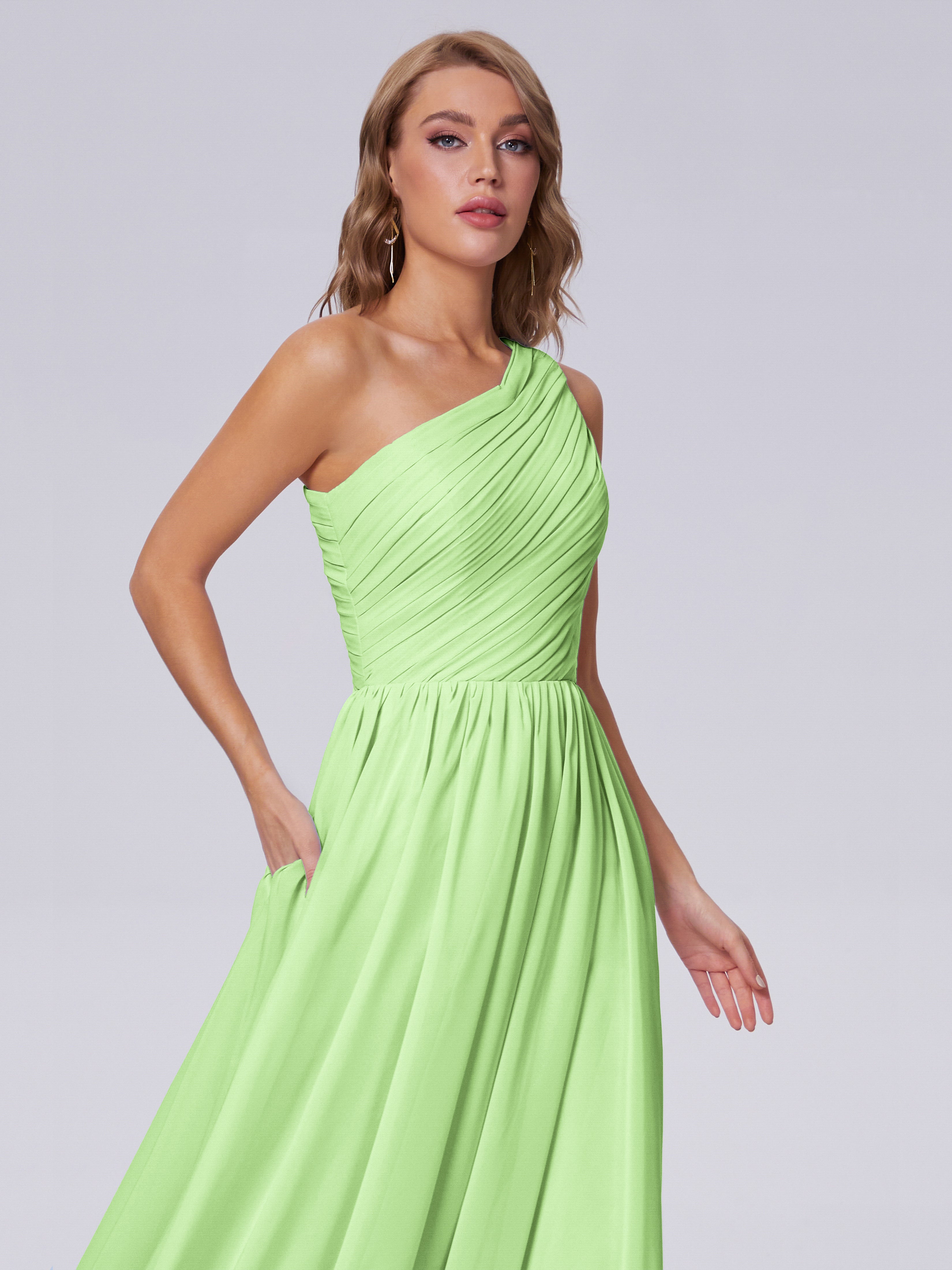 Demoiselle Robe Vert Sauge Seule-Épaule Mousseline Robes Demoiselle D'Honneur
