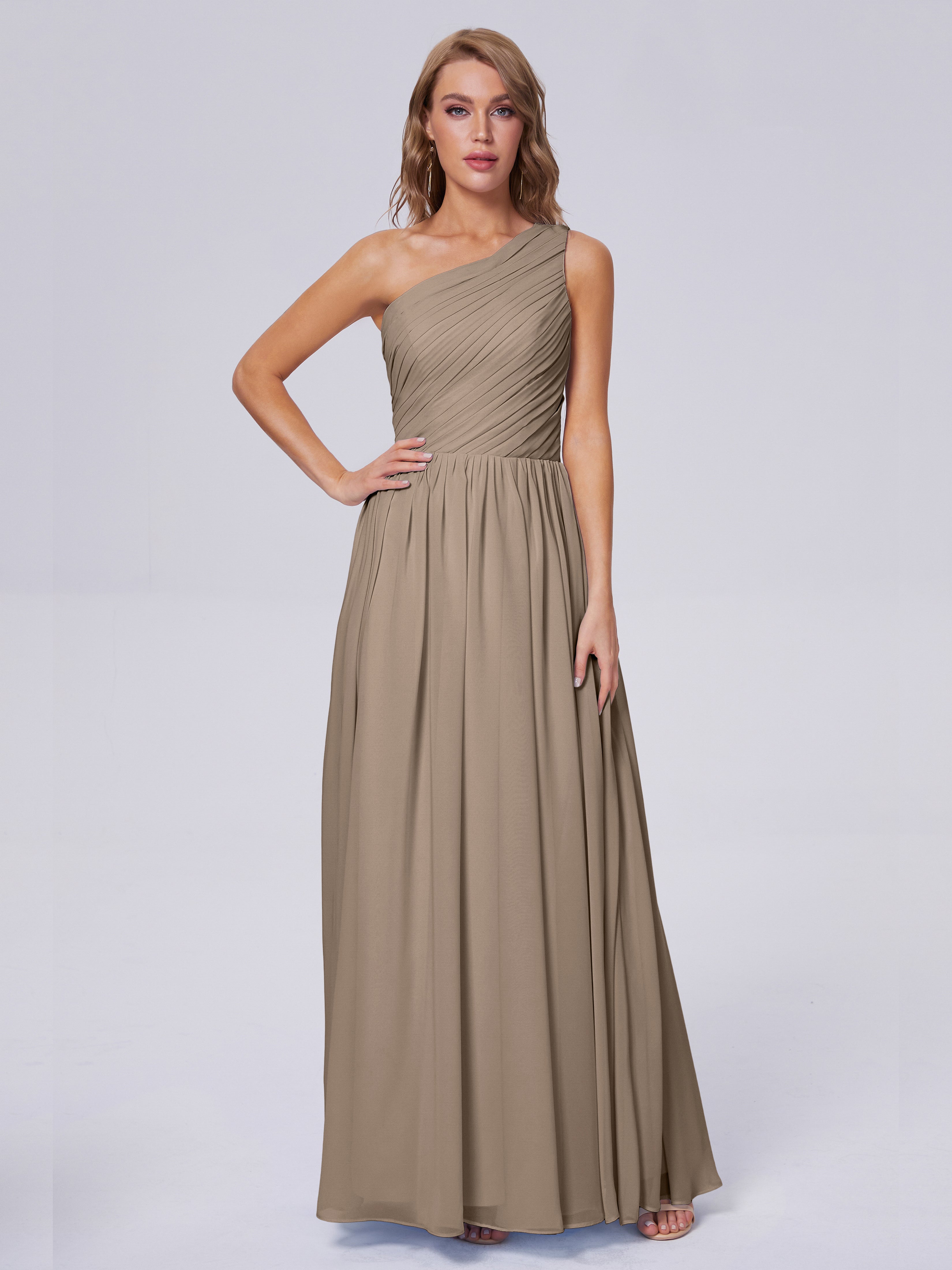 Robe Taupe Demoiselle D Honneur Seule-Épaule Mousseline Robes Demoiselle D'Honneur