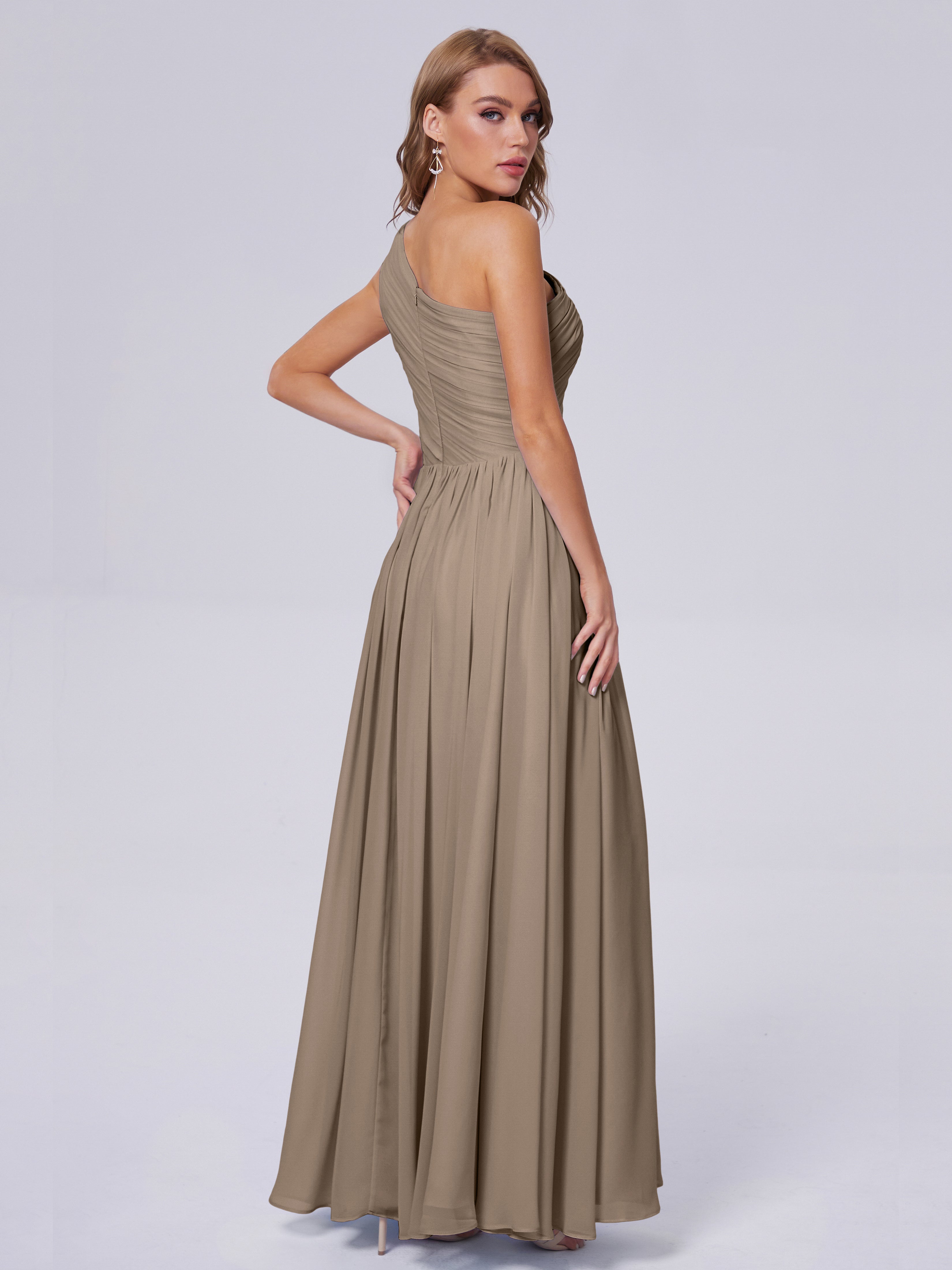 Robe Taupe Demoiselle D Honneur Seule-Épaule Mousseline Robes Demoiselle D'Honneur