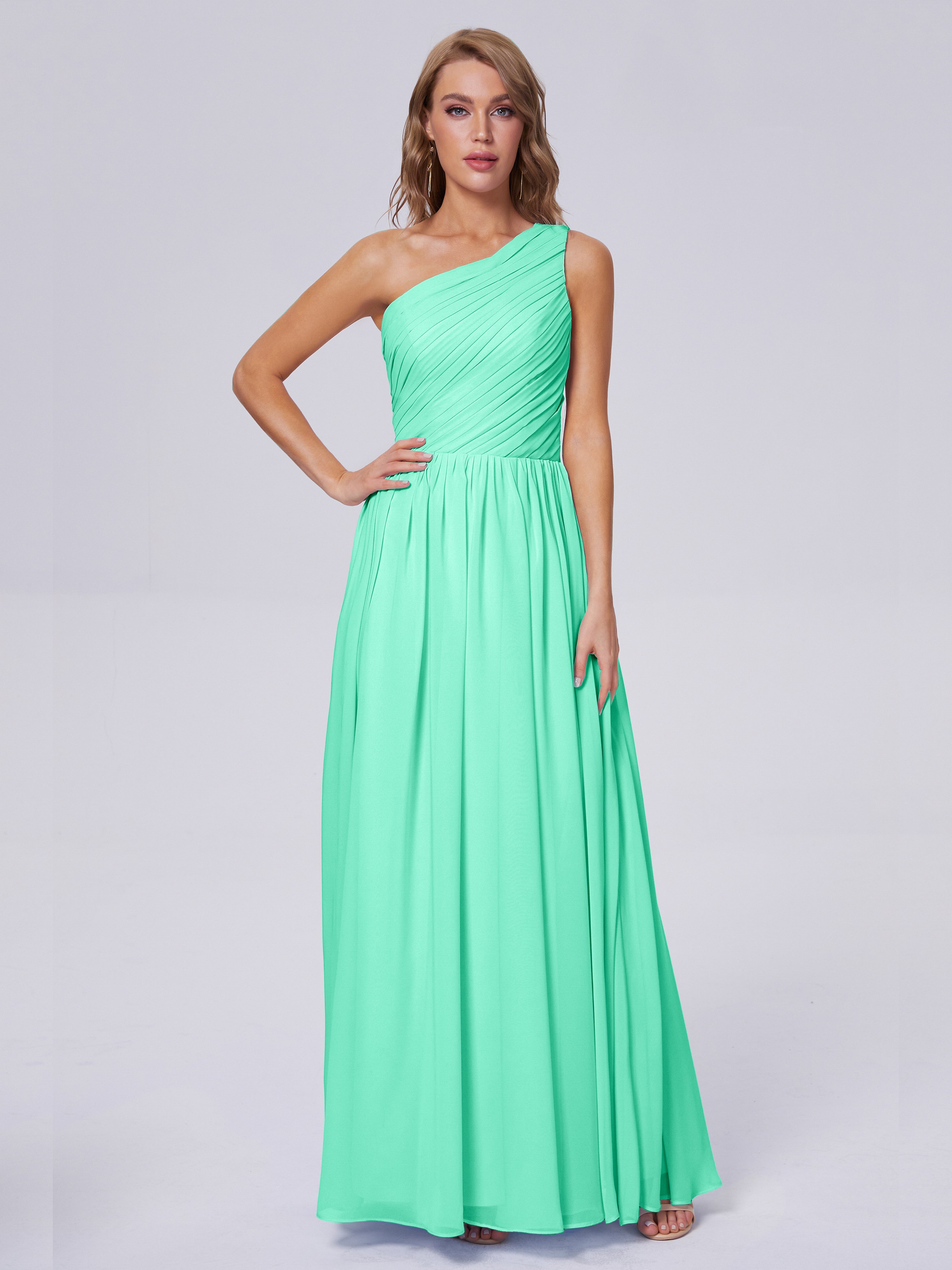 Demoiselle Dhonneur Robe Turquoise Seule-Épaule Mousseline Robes Demoiselle D'Honneur