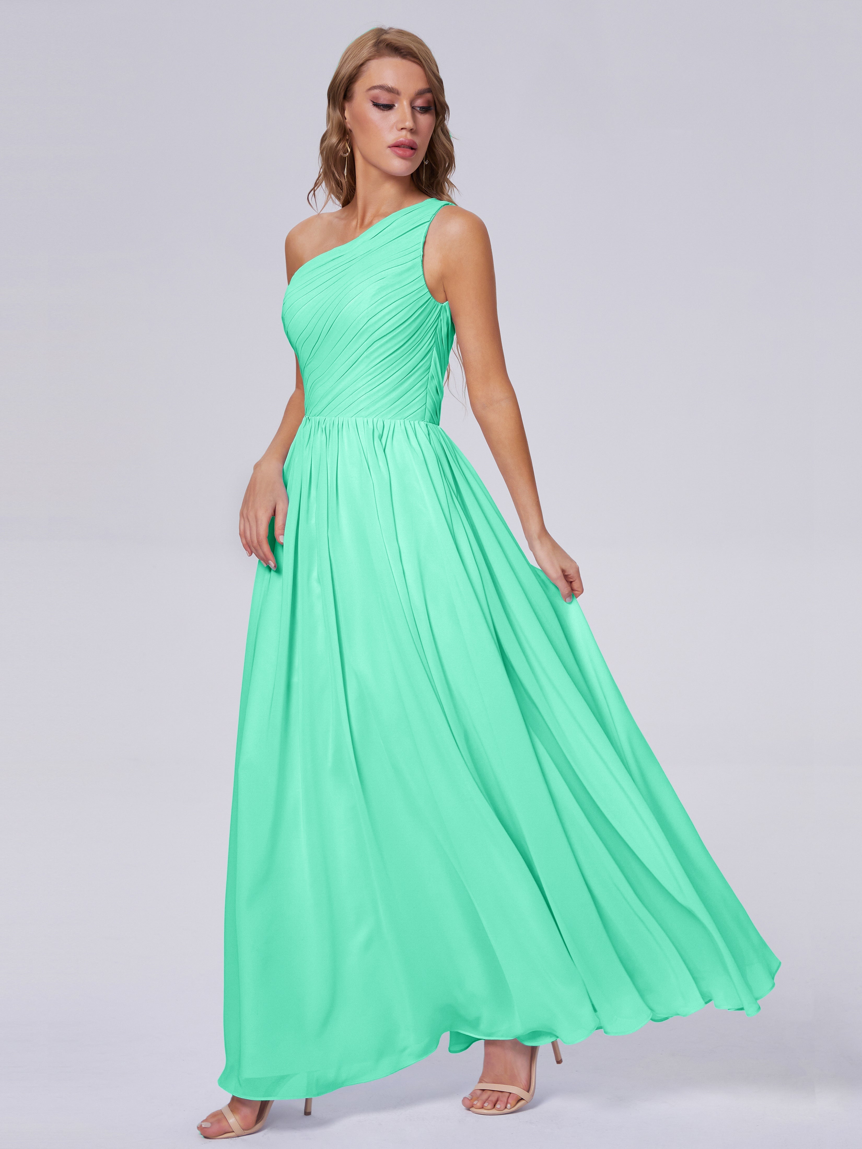 Demoiselle Dhonneur Robe Turquoise Seule-Épaule Mousseline Robes Demoiselle D'Honneur