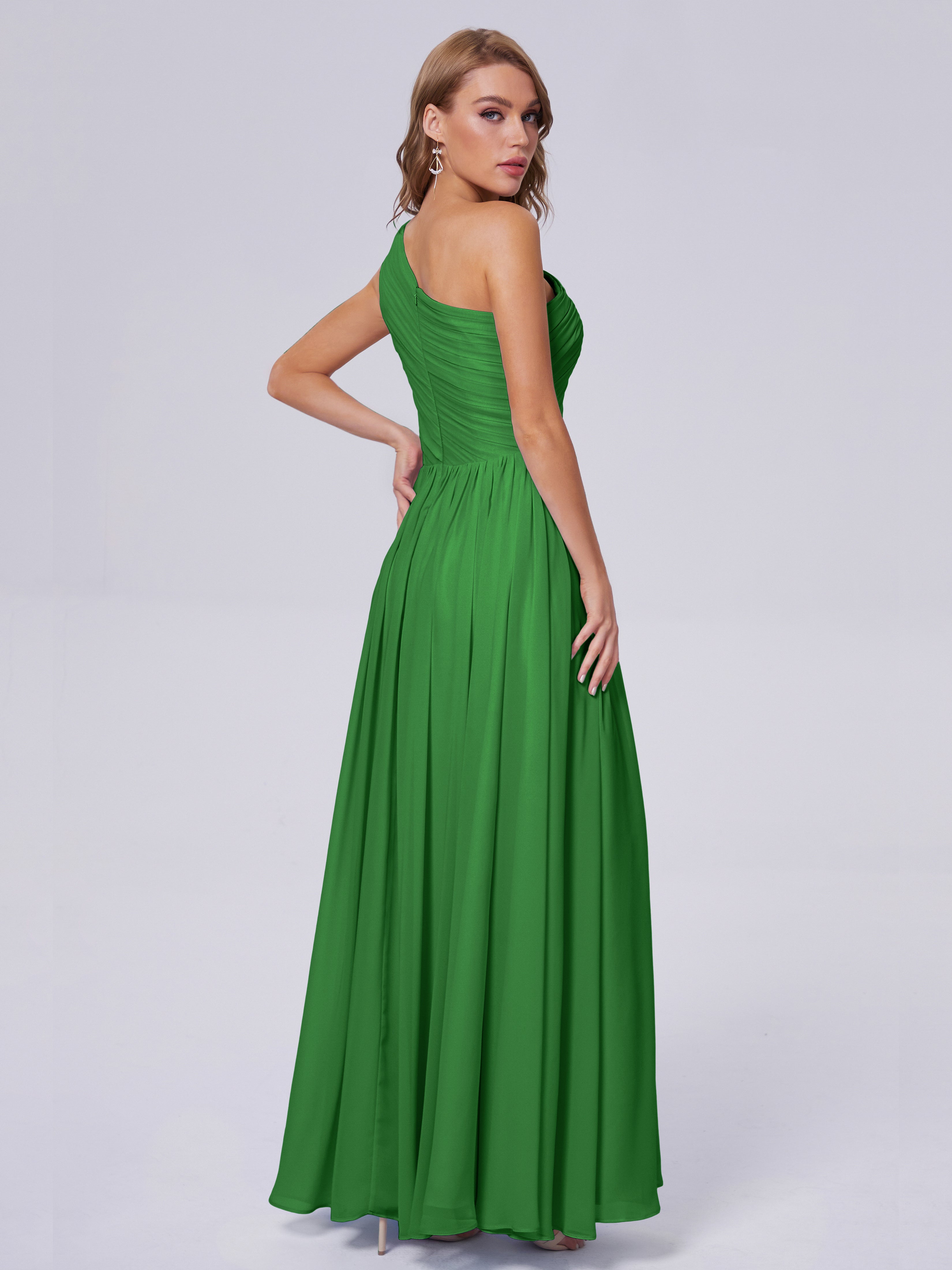 Robe Demoiselle D Honneur Verte Seule-Épaule Mousseline Robes Demoiselle D'Honneur
